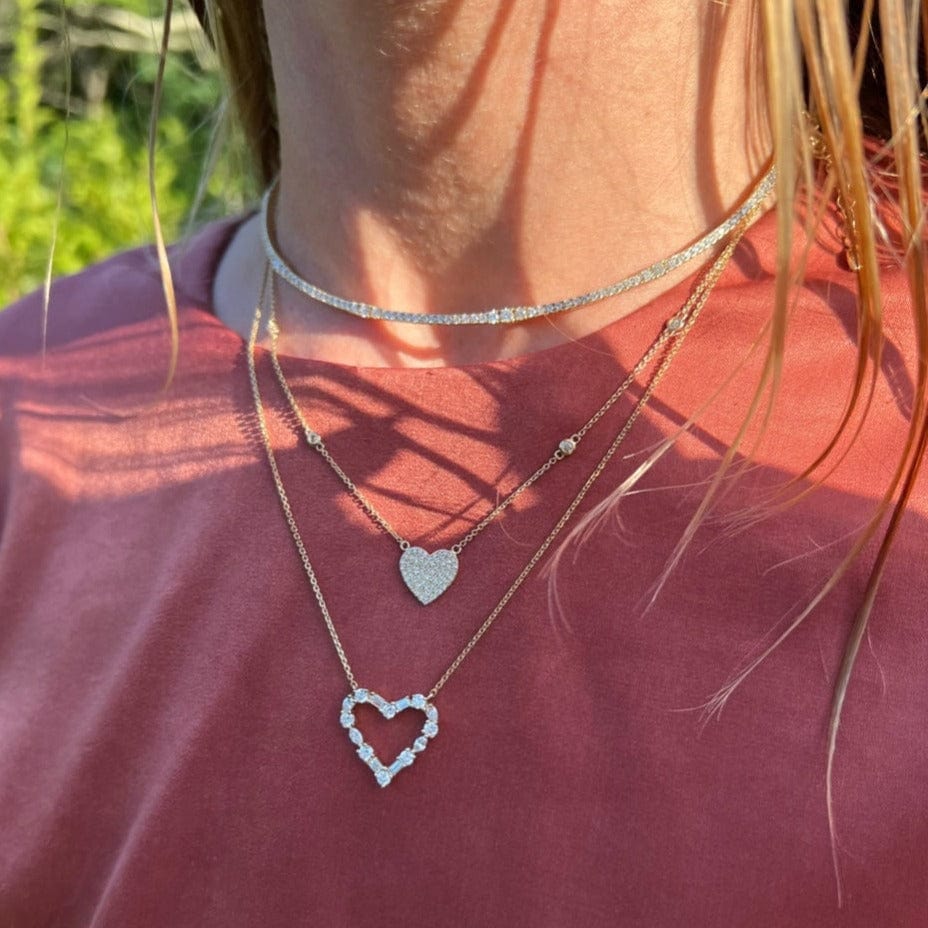 14K Yellow Gold Diamond by the Yard Diamond Heart Necklace - Image 2