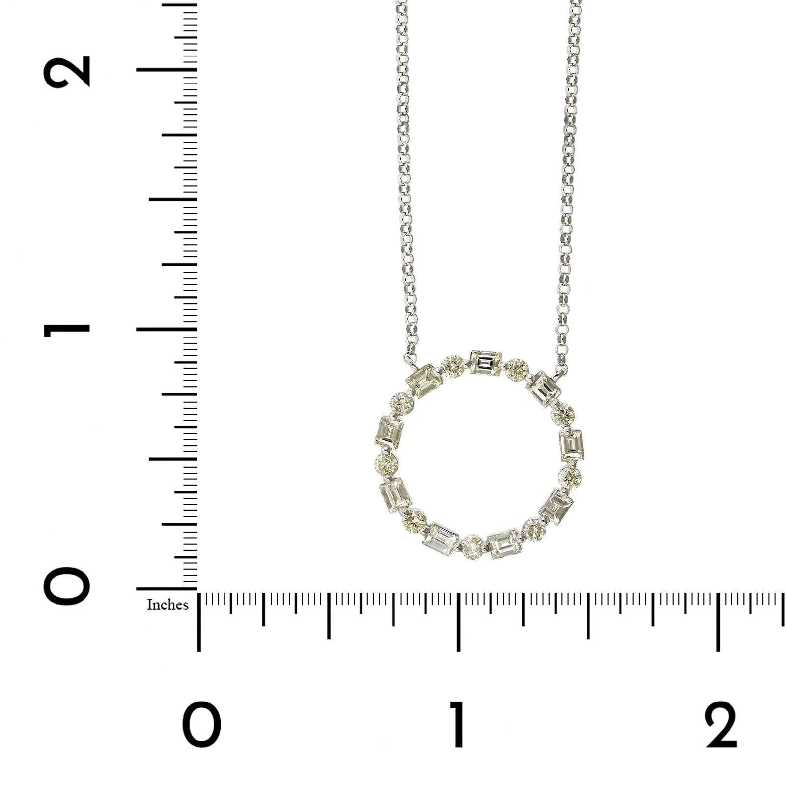 14K White Gold Round and Baguette Diamond Circle Necklace - Image 4