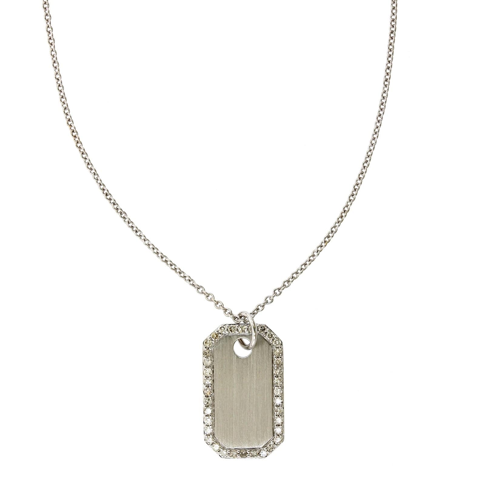 14K White Gold Dog Tag Diamond Necklace