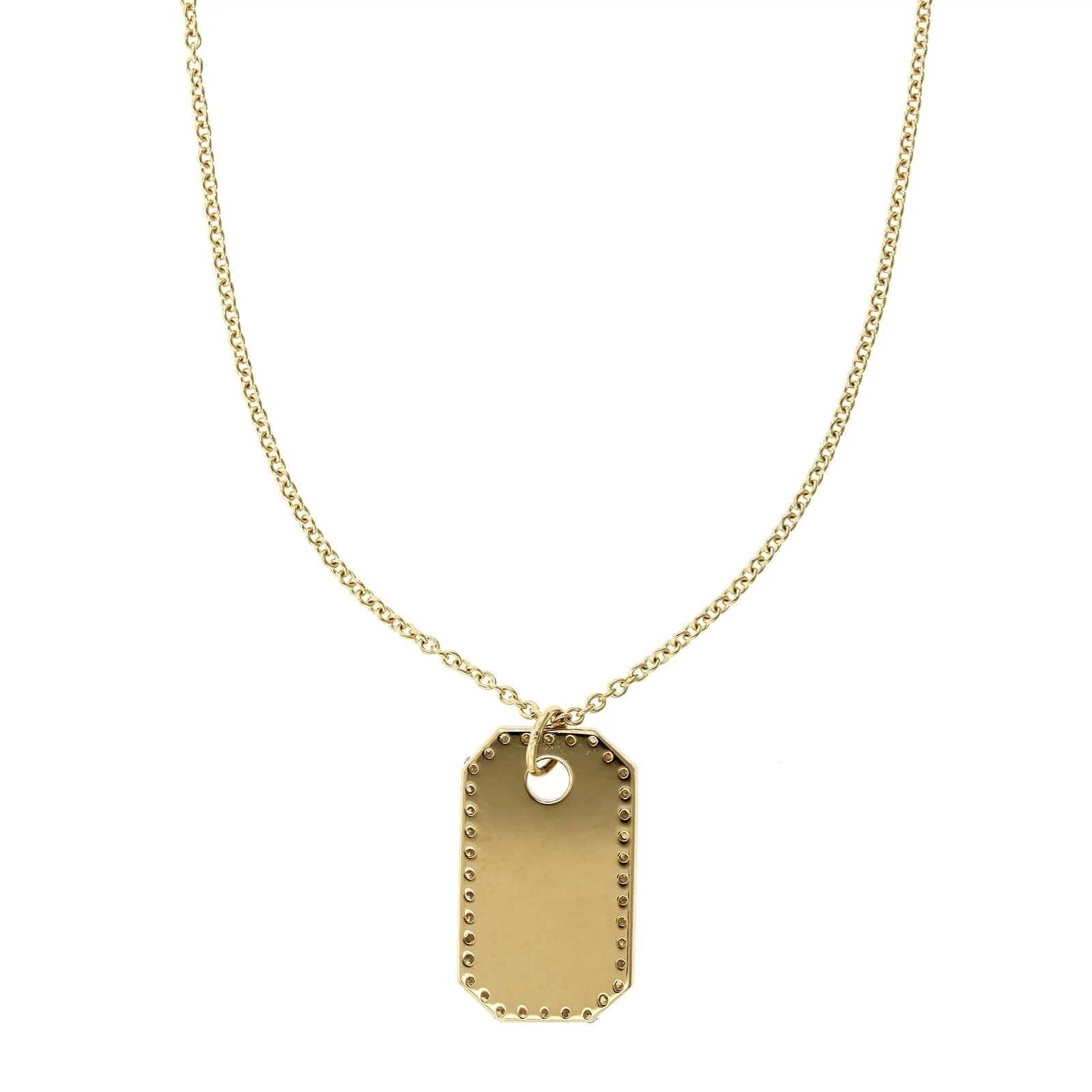 14K Yellow Gold Dog Tag Diamond Necklace - Image 2