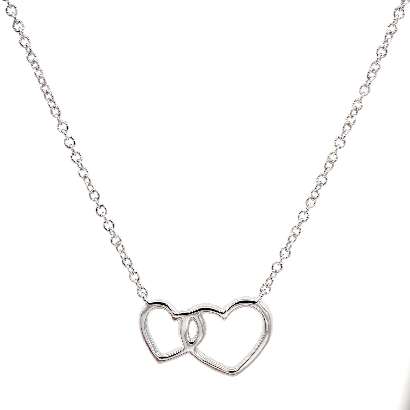 14K White Gold Diamond Double Heart Necklace - Image 2