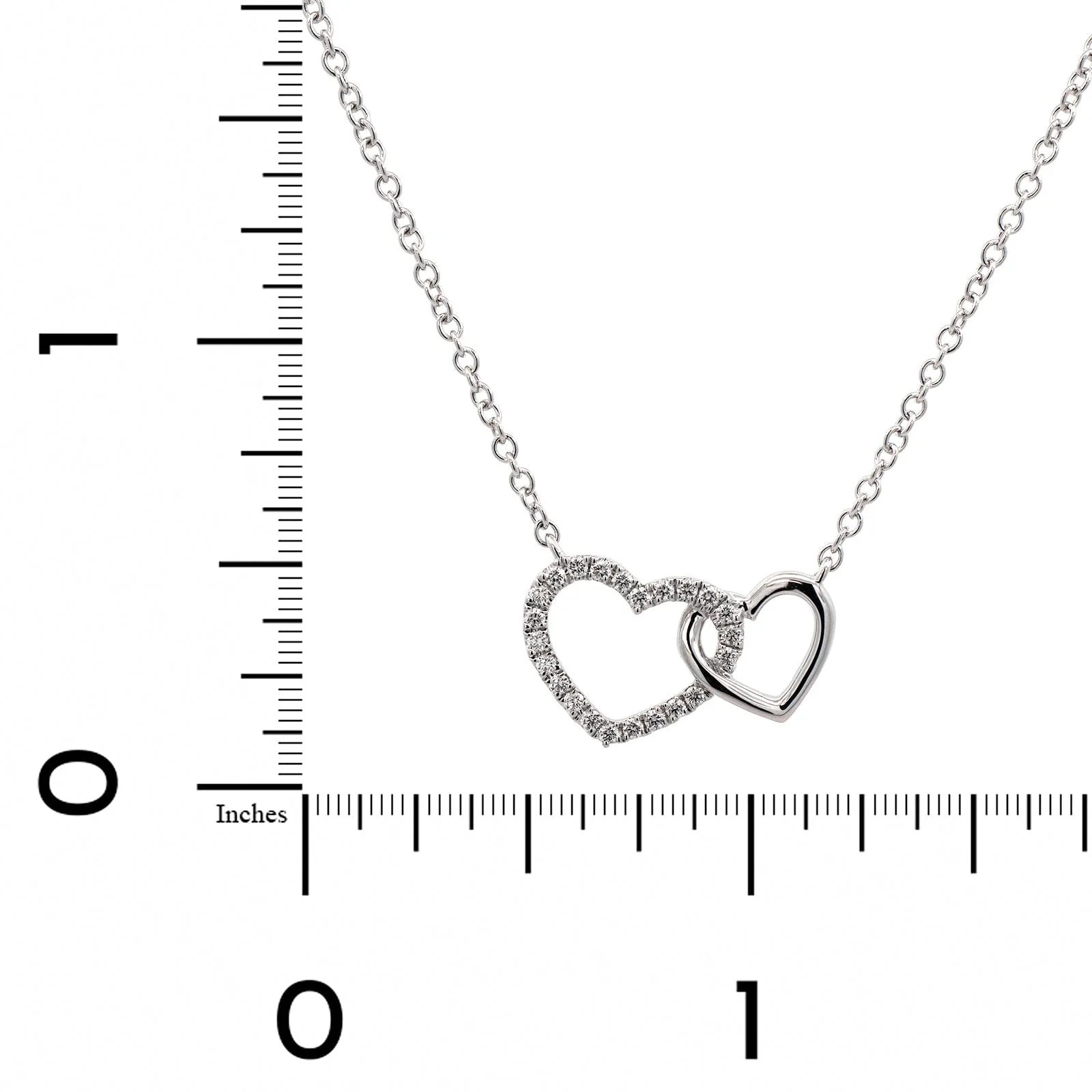 14K White Gold Diamond Double Heart Necklace - Image 4