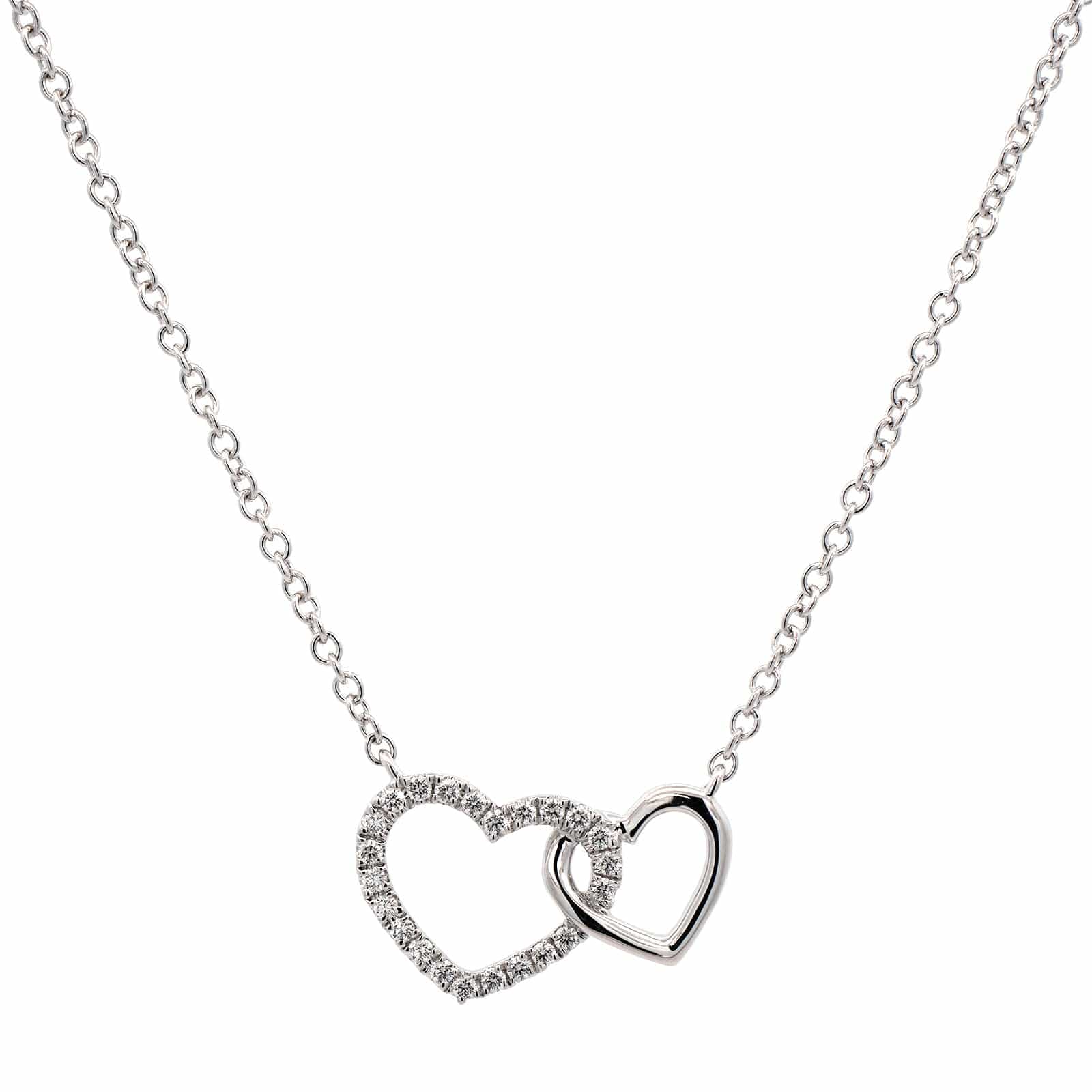 14K White Gold Diamond Double Heart Necklace - Image 5