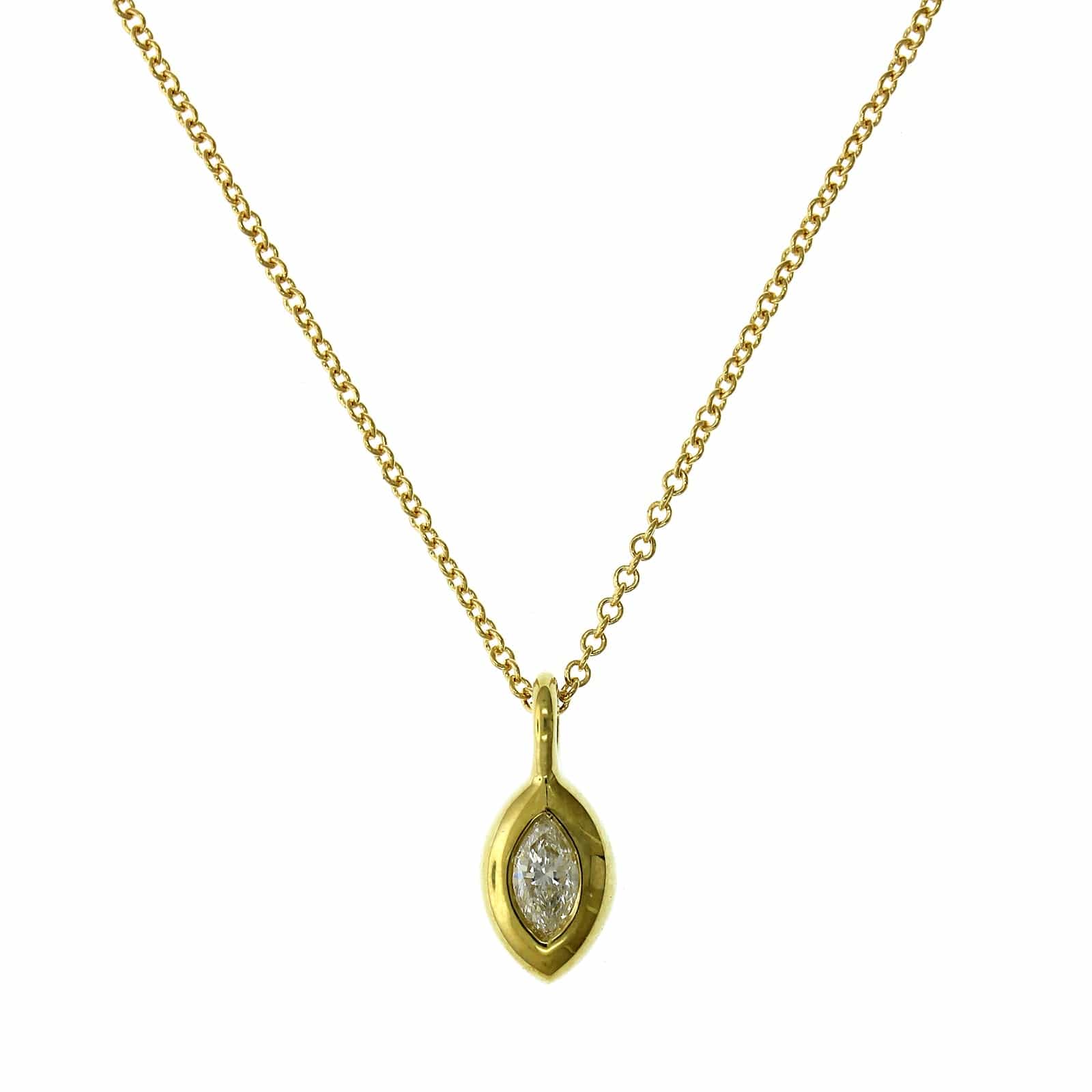 18K Yellow Gold Marquise Cut Diamond Pendant