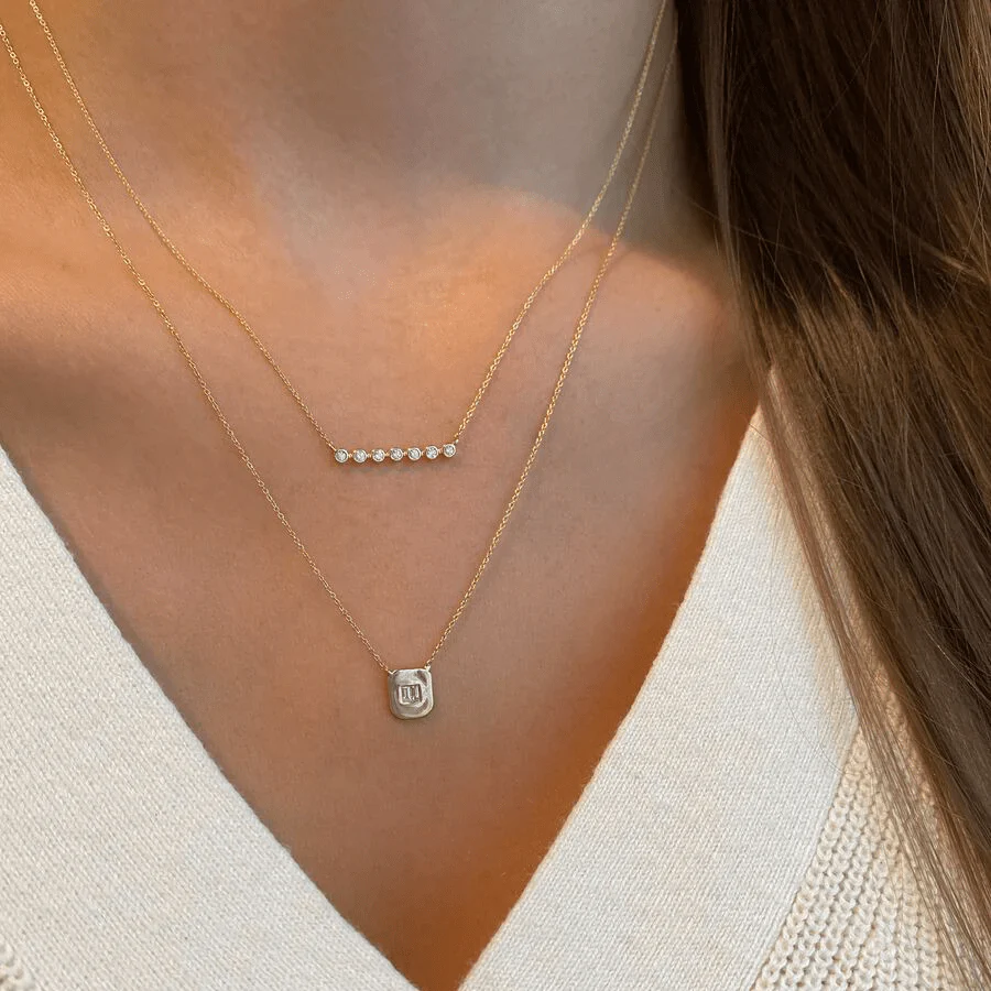 14K Yellow Gold Baguette Diamond Tag Necklace - Image 2