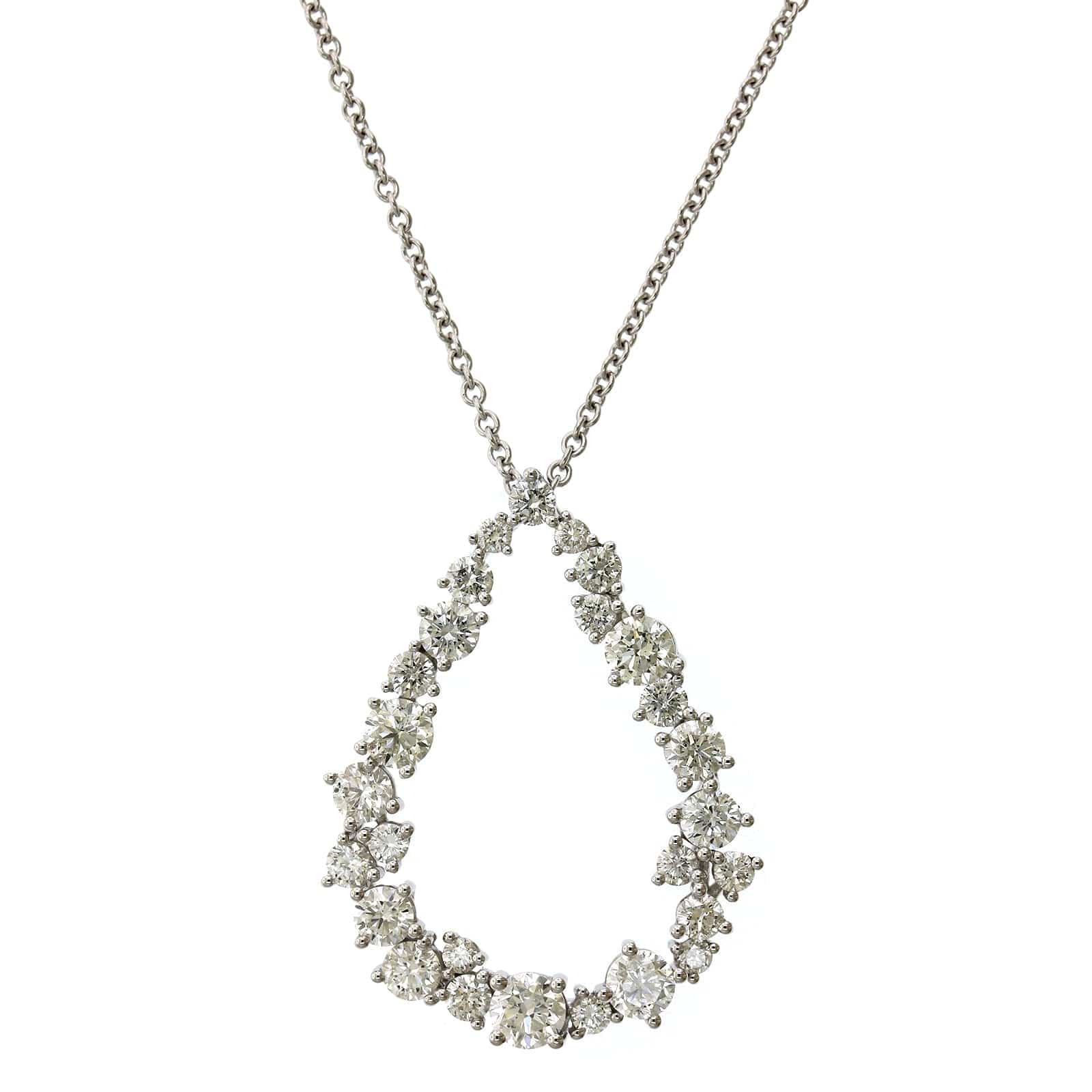 14K White Gold Diamond Cluster Pear Shape Pendant - Image 5