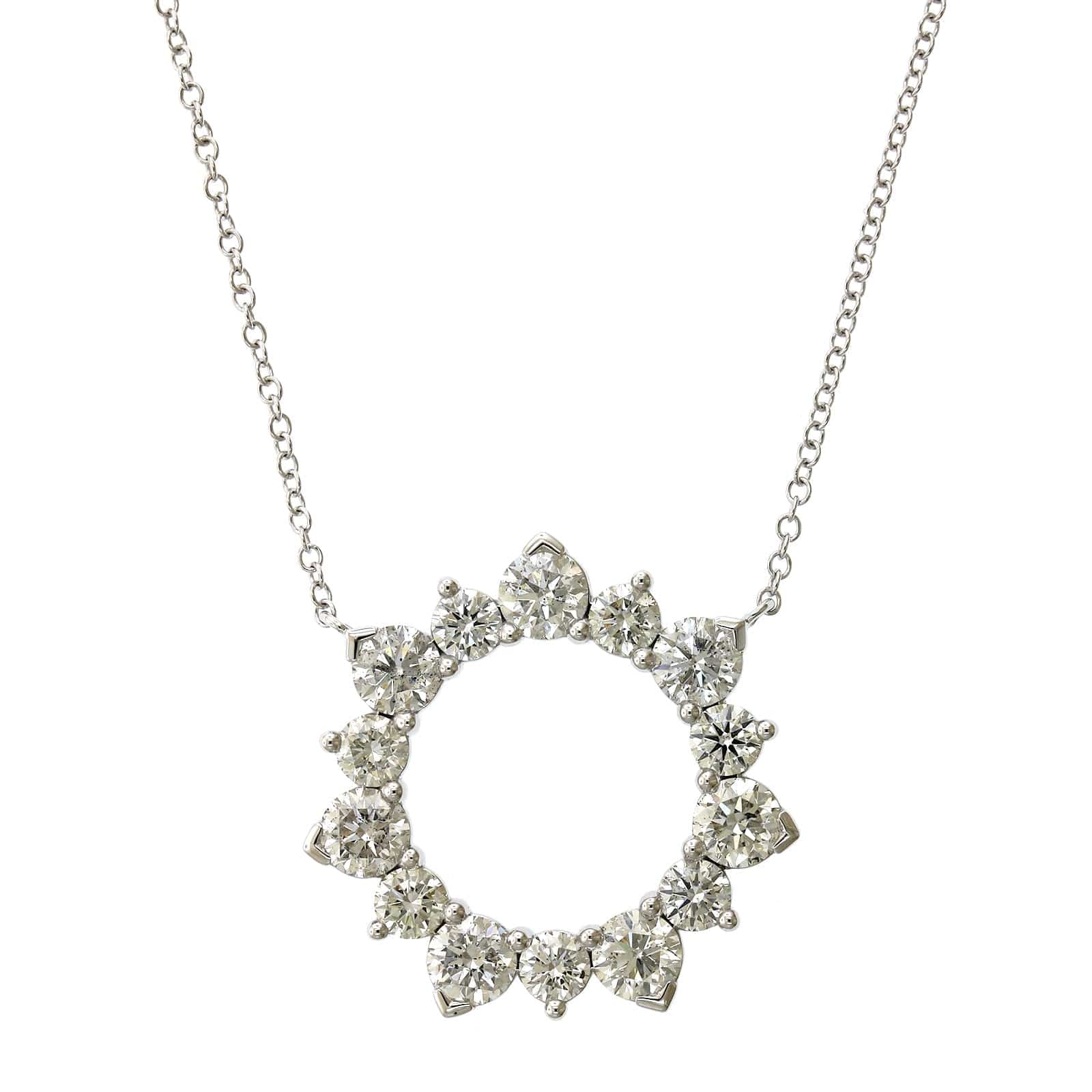14K White Gold Diamond Alternating Size Circle Necklace