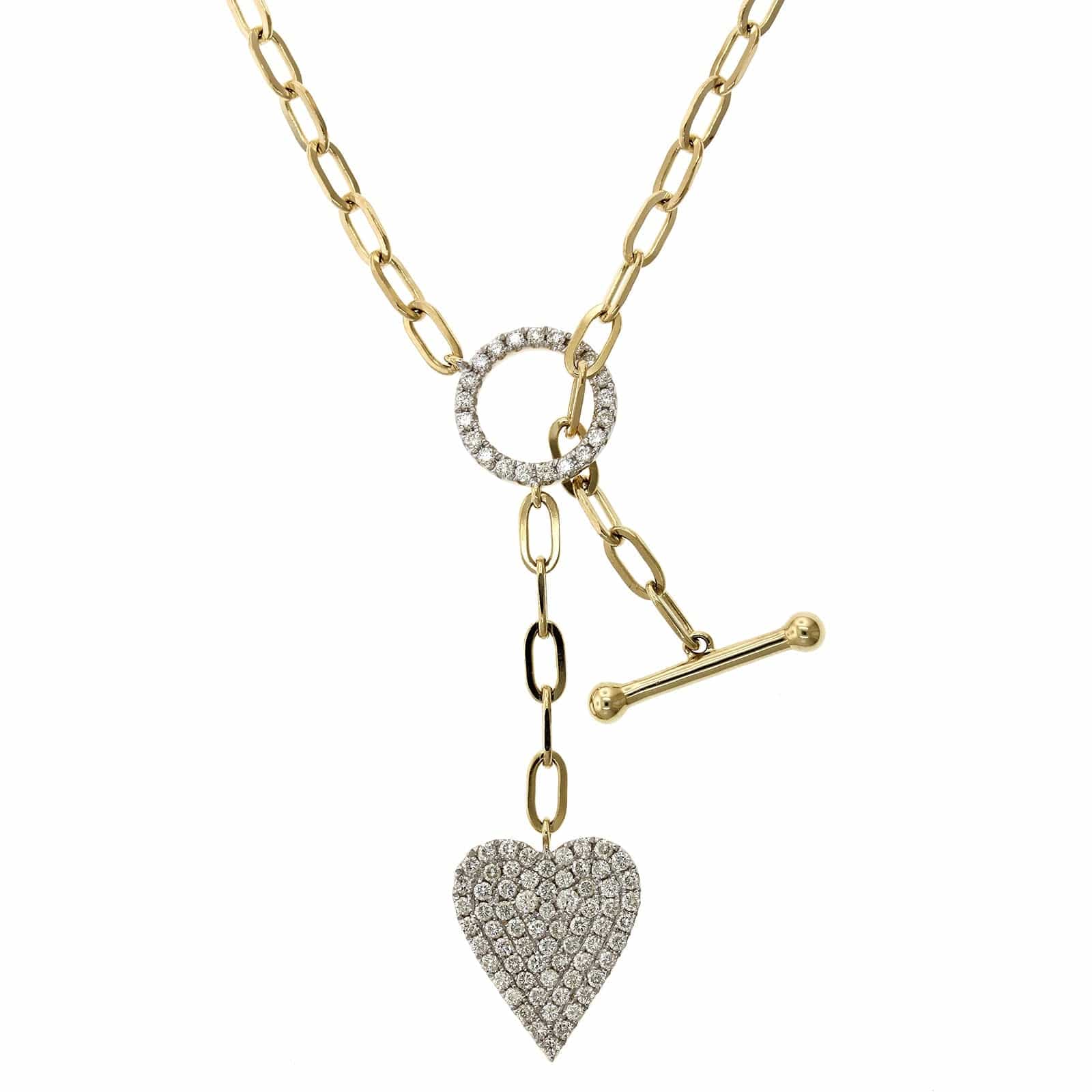14K Yellow Gold Paperclip Lariat Diamond Heart Necklace - Image 6