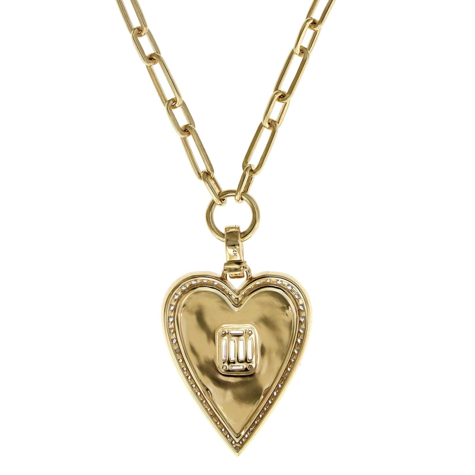 14K Yellow Paperclip Diamond Heart Fluted Pendant Necklace - Image 2