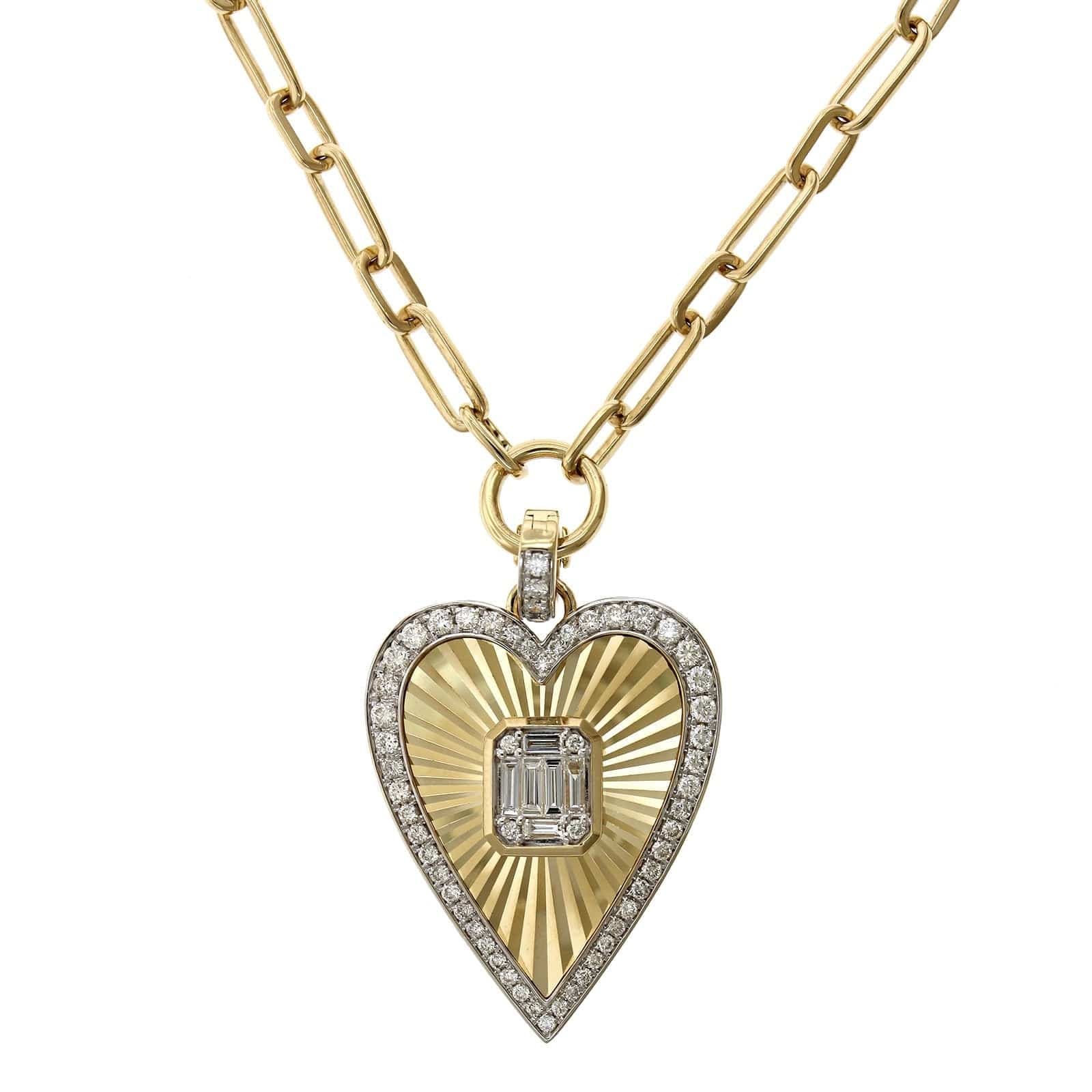 14K Yellow Paperclip Diamond Heart Fluted Pendant Necklace - Image 5
