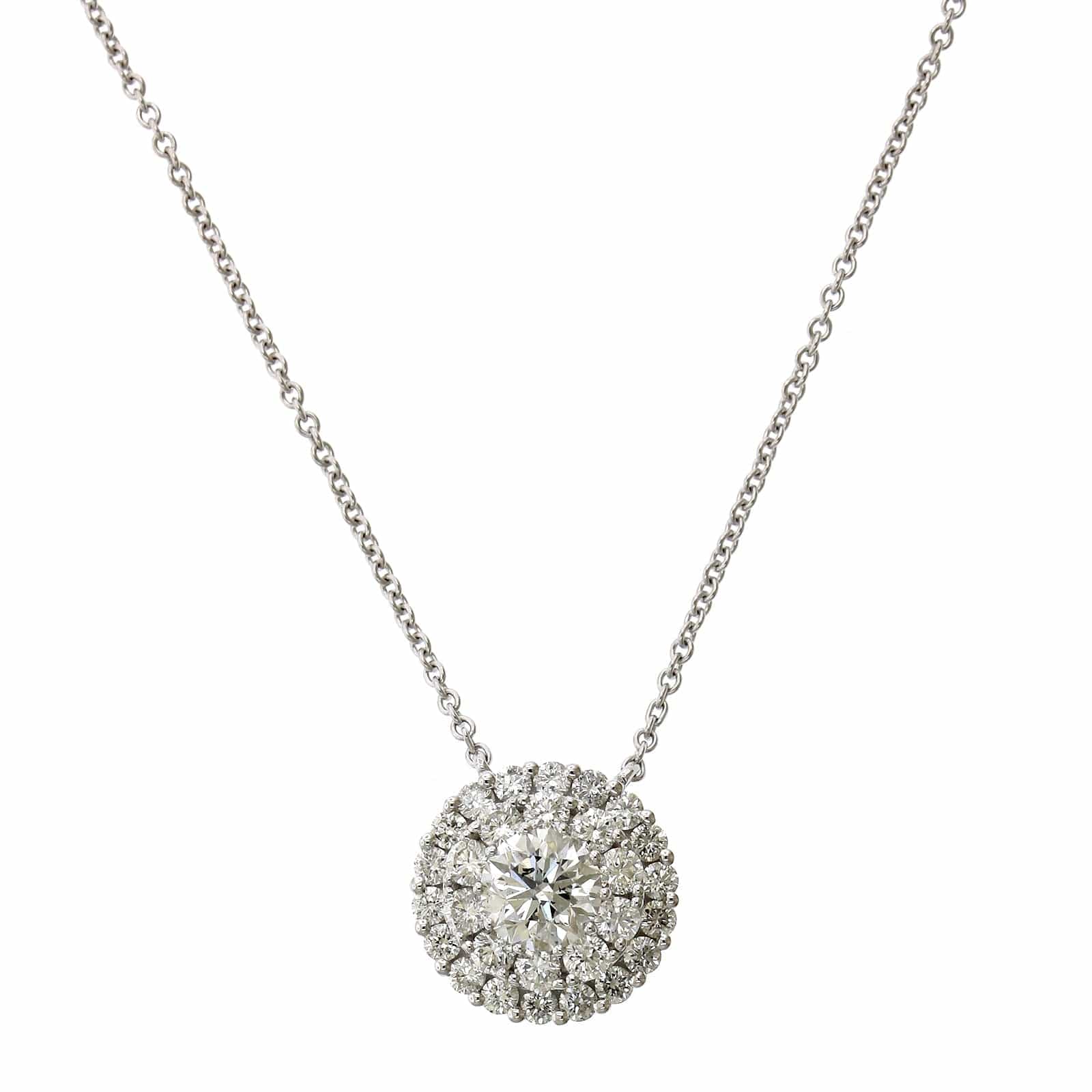 14K White Gold Double Diamond Halo Pendant