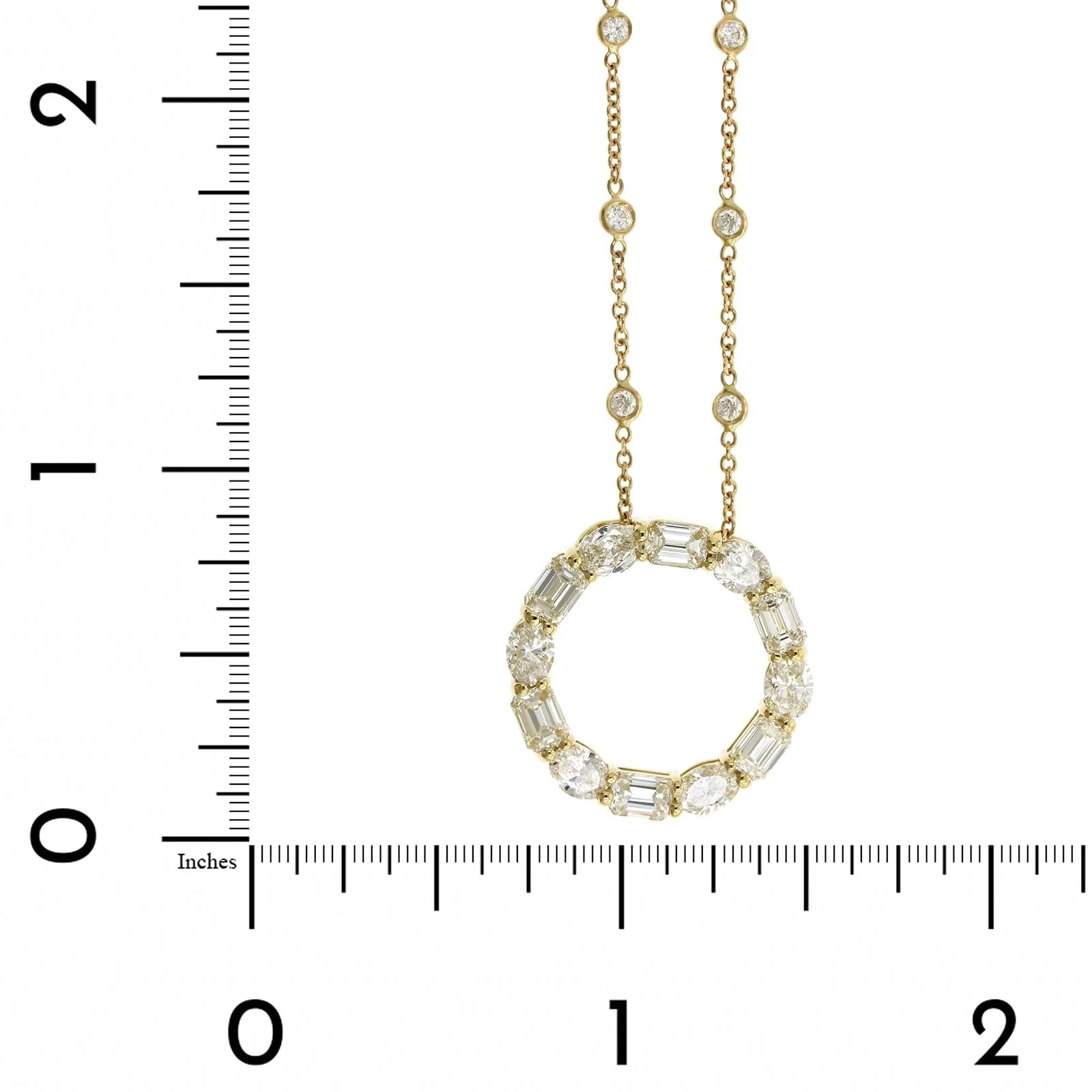 18K Yellow Gold Oval and Emerald Diamond Circle Necklace - Image 4