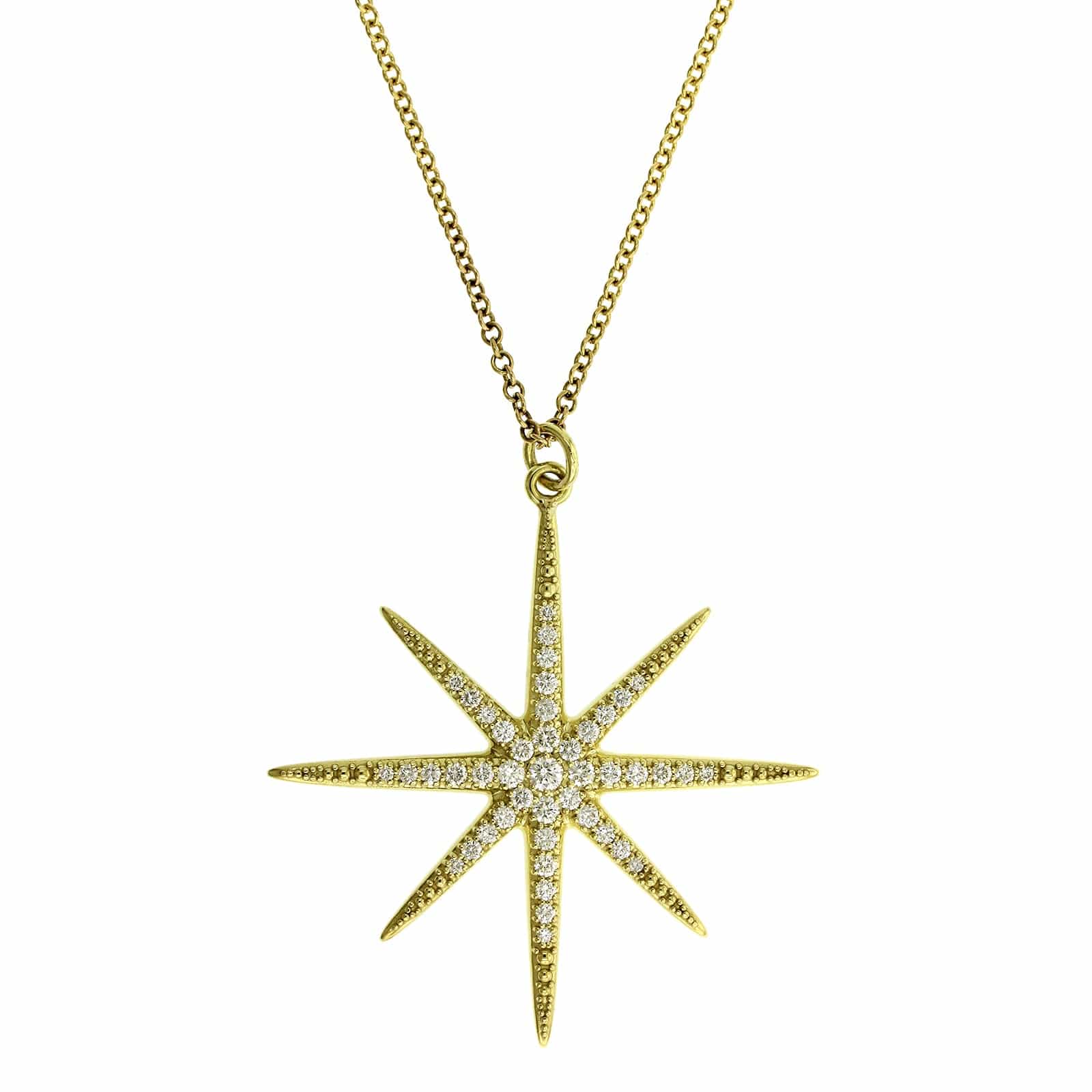 18K Yellow Gold Pave Diamond Star Pendant - Image 5