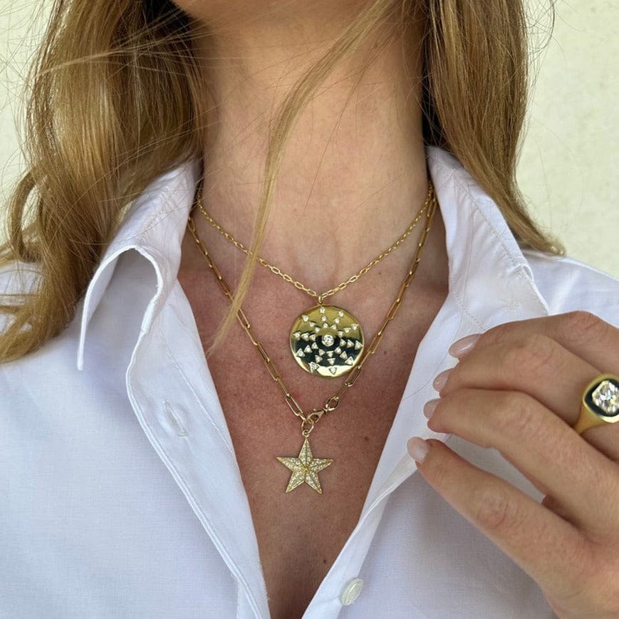 18K Yellow Gold Diamond Sun Dial Disc Pendant - Image 2