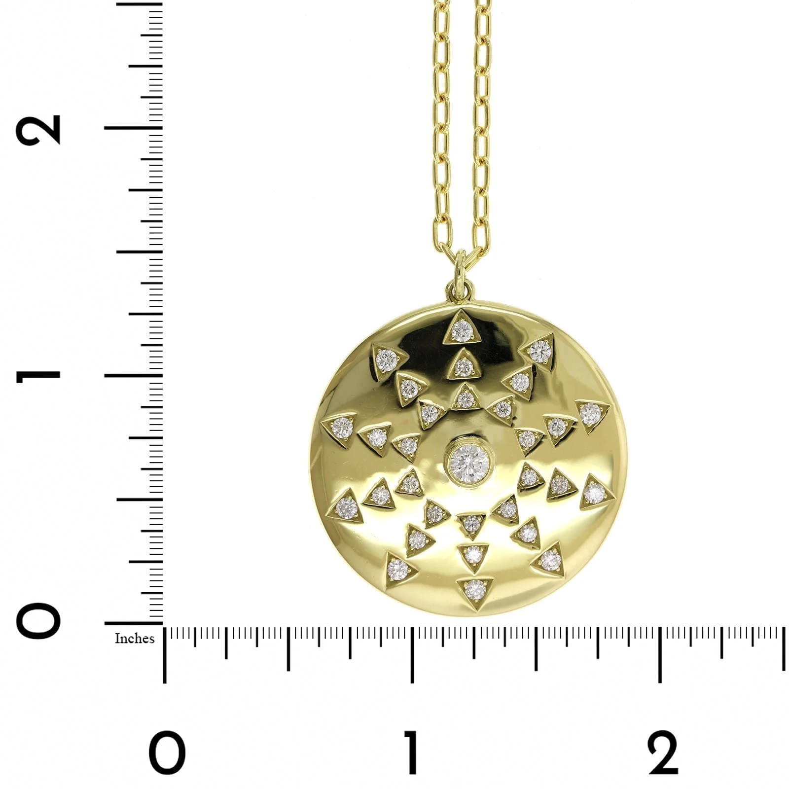 18K Yellow Gold Diamond Sun Dial Disc Pendant - Image 5