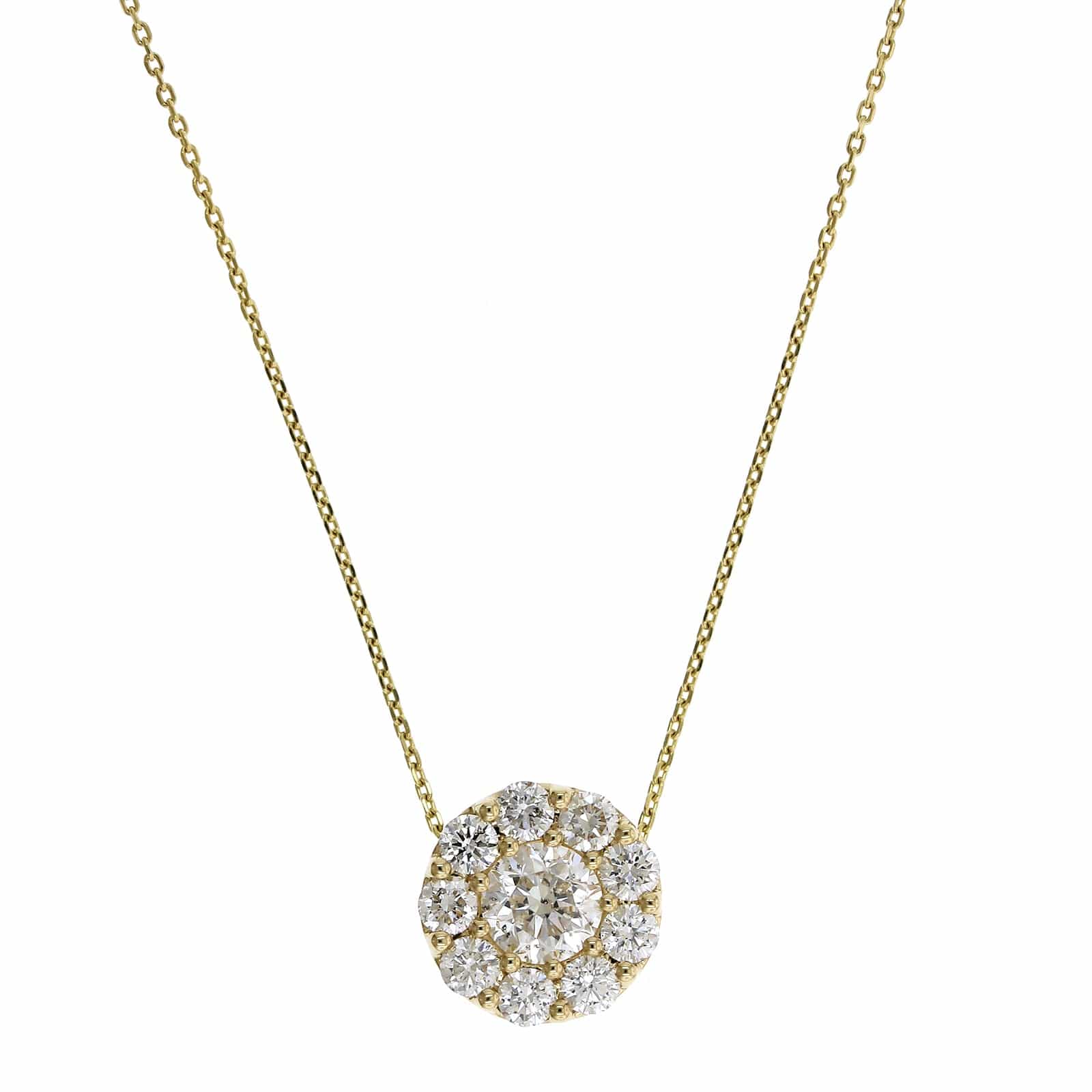 14K Yellow Gold Diamond Cluster Necklace