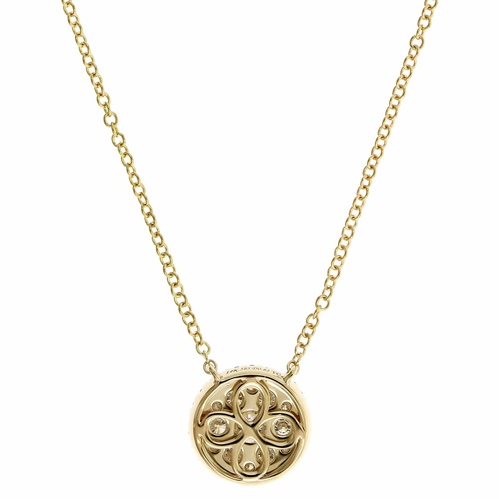 14K Yellow Gold Double Diamond Halo Pendant Necklace - Image 2