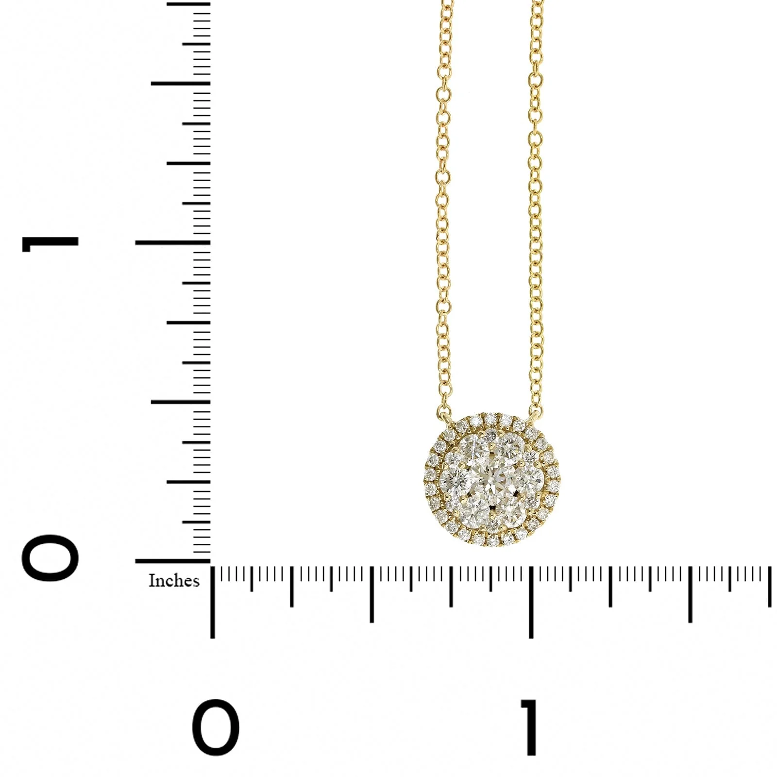 14K Yellow Gold Double Diamond Halo Pendant Necklace - Image 4