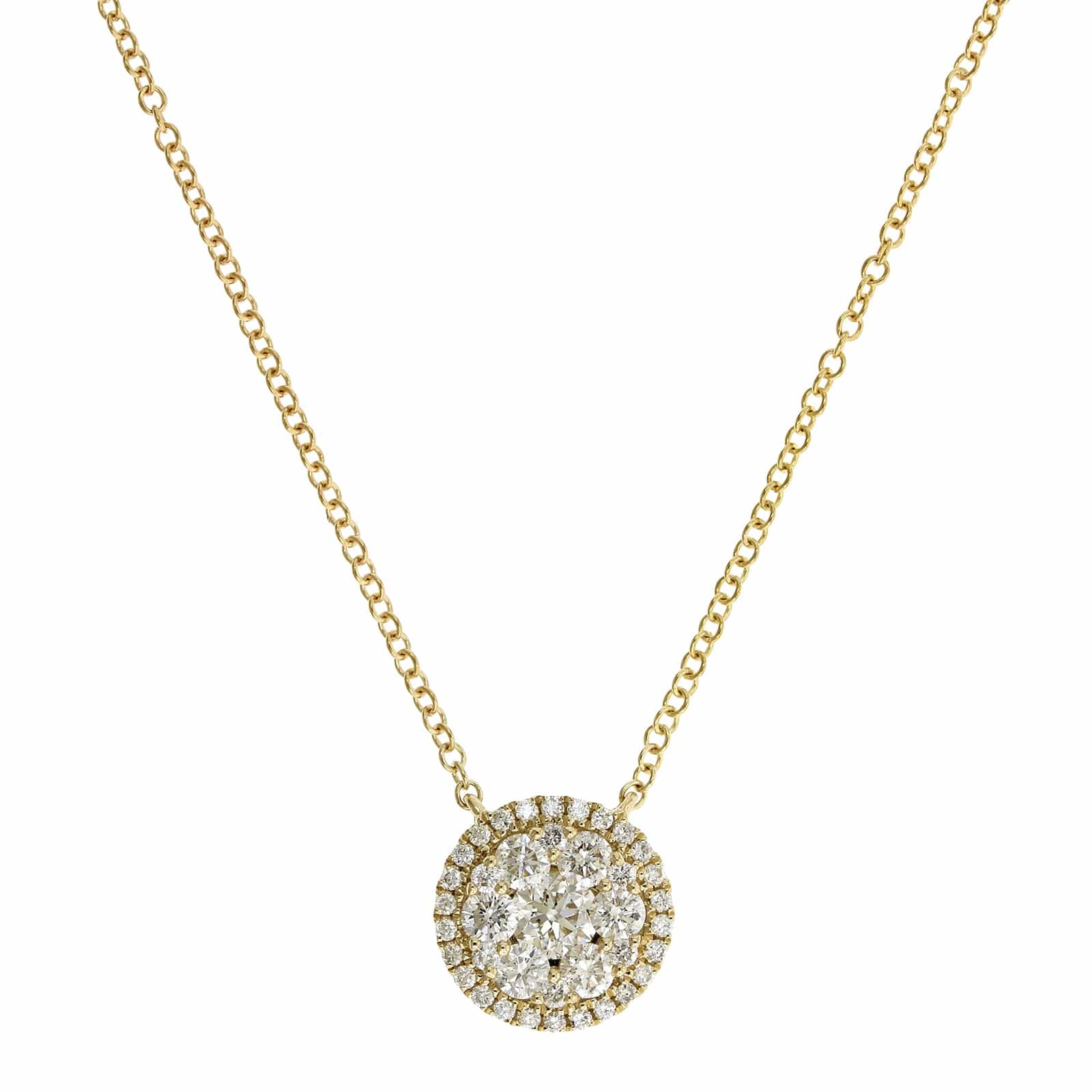 14K Yellow Gold Double Diamond Halo Pendant Necklace - Image 5