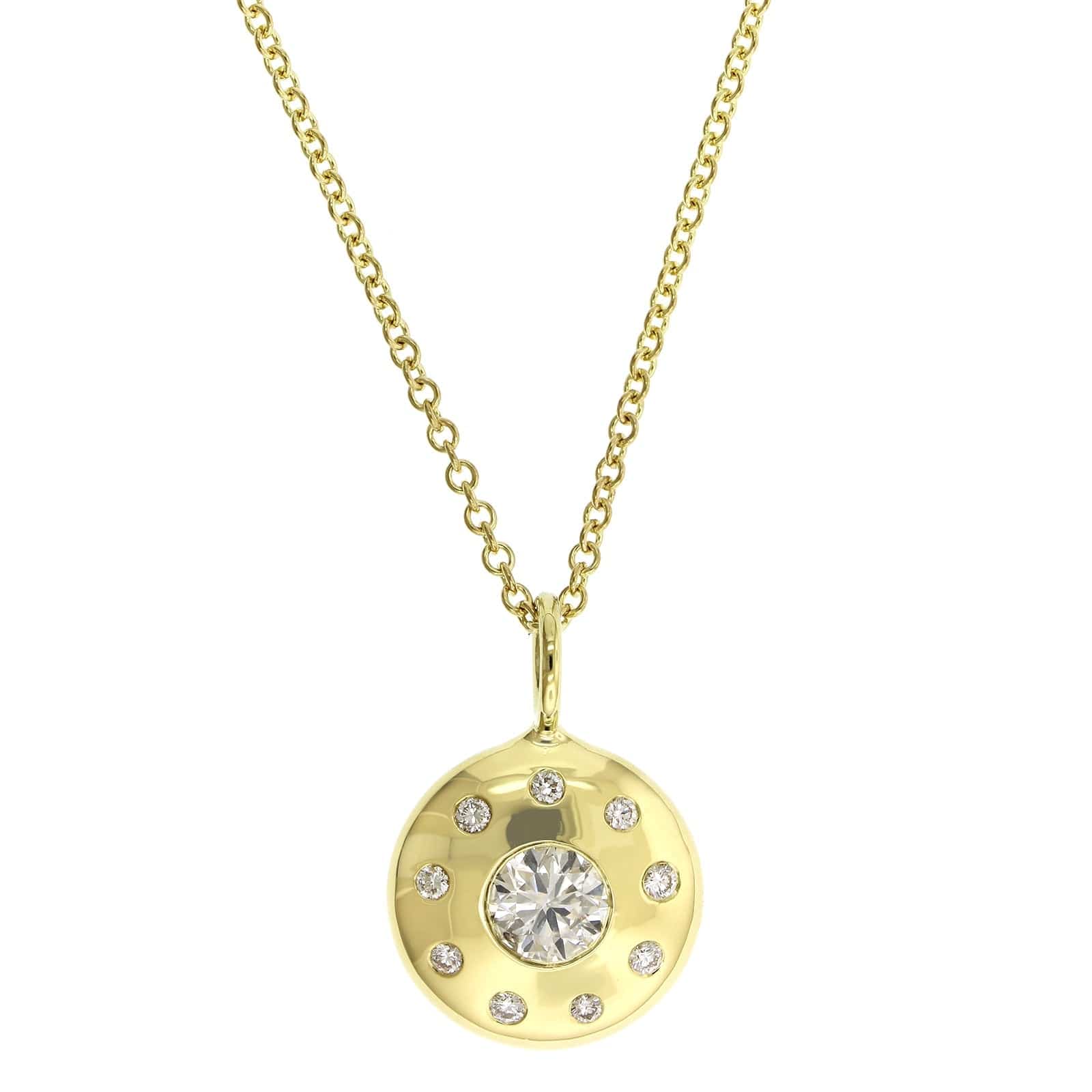 18K Yellow Gold Bezel Set Diamond Disc Pendant