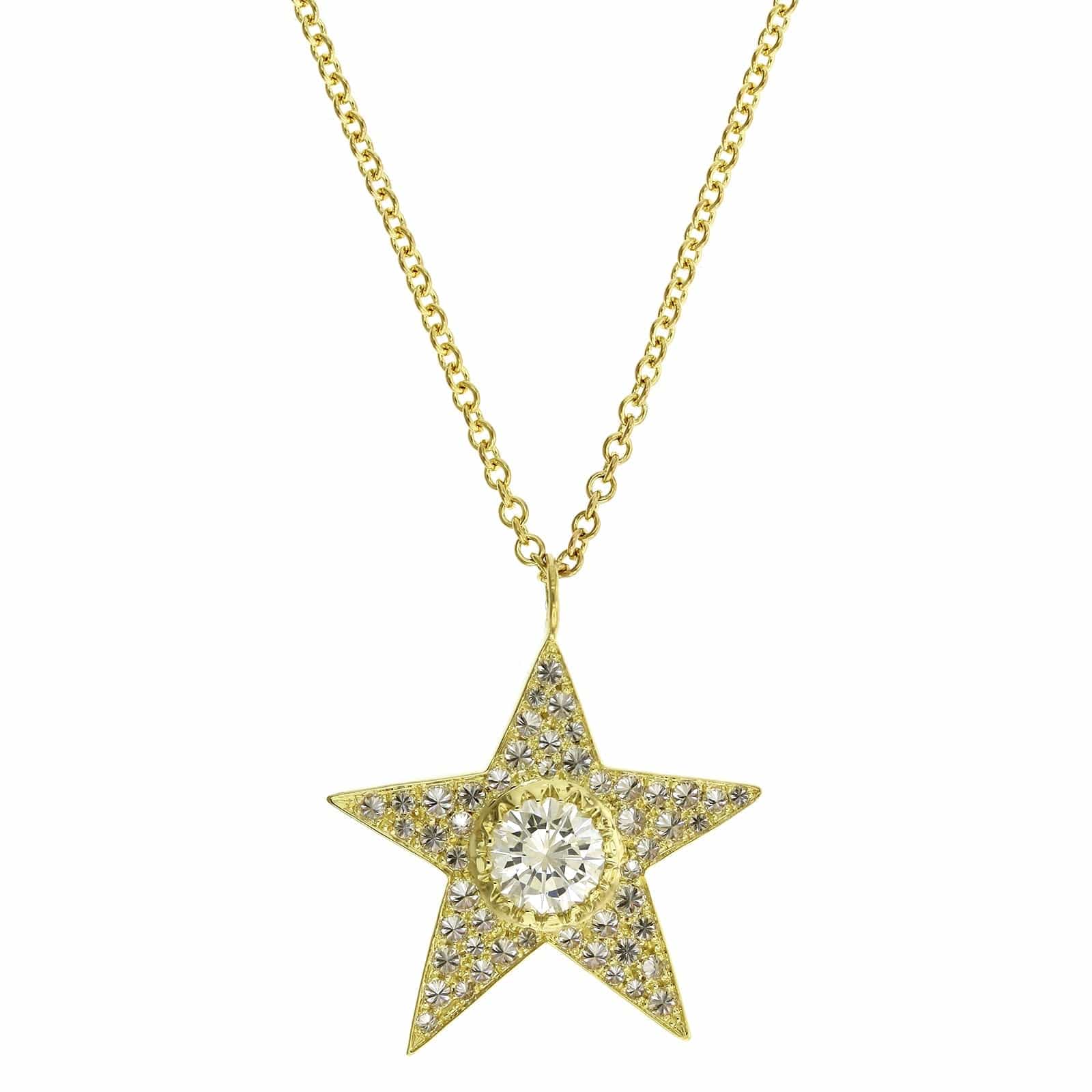 18K Yellow Gold Diamond Star Pendant Necklace - Image 5
