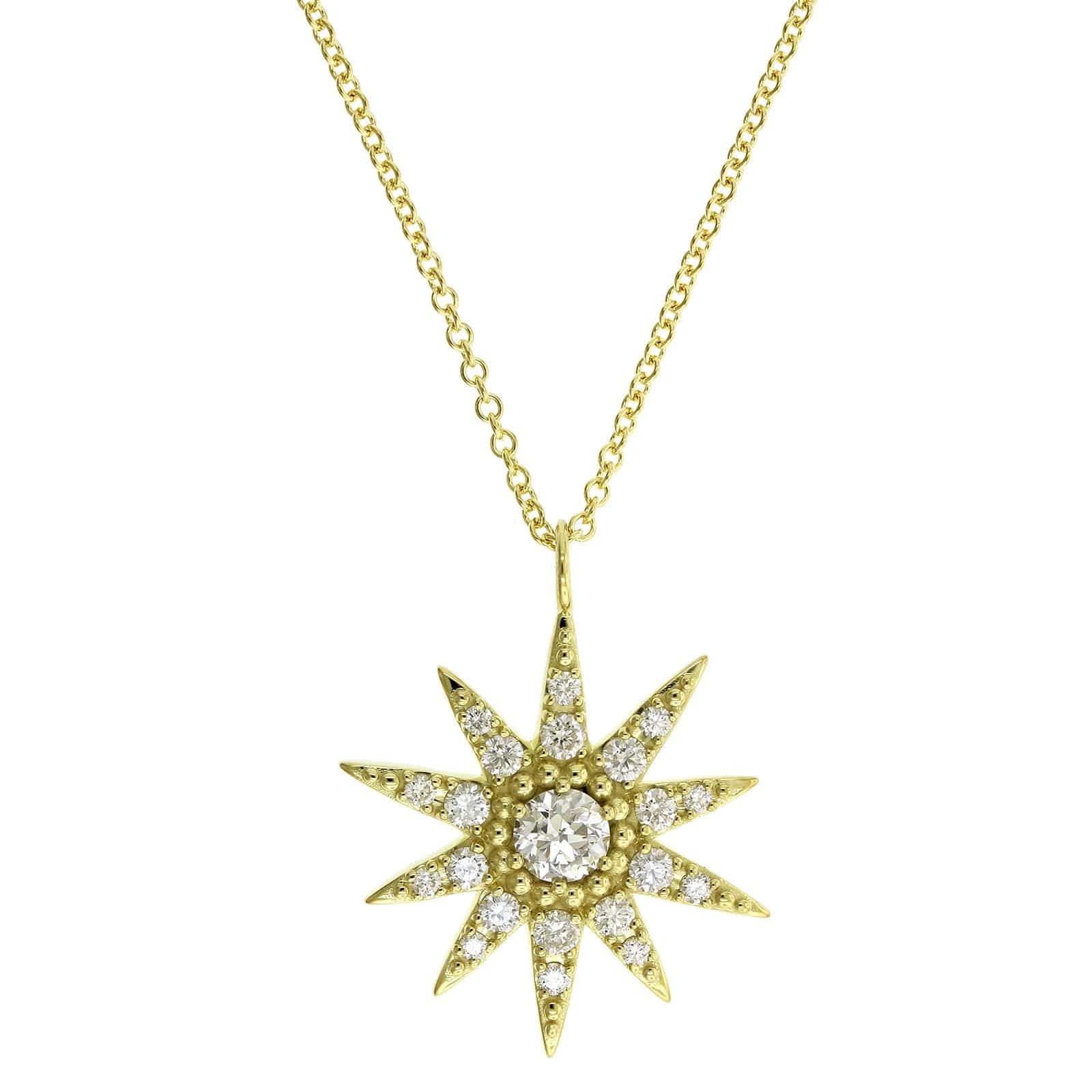 18K Yellow Gold Diamond Star Pendant Necklace - Image 5