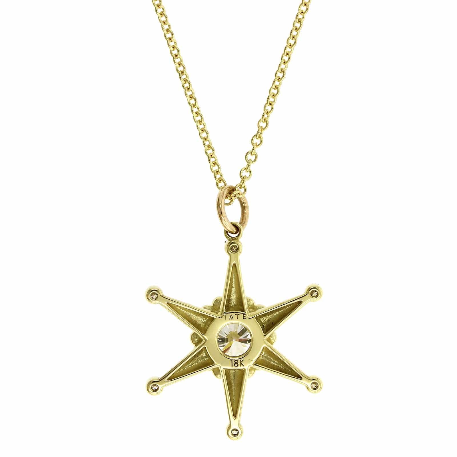 18K Yellow Gold Ships Wheel Diamond Pendant Necklace - Image 2