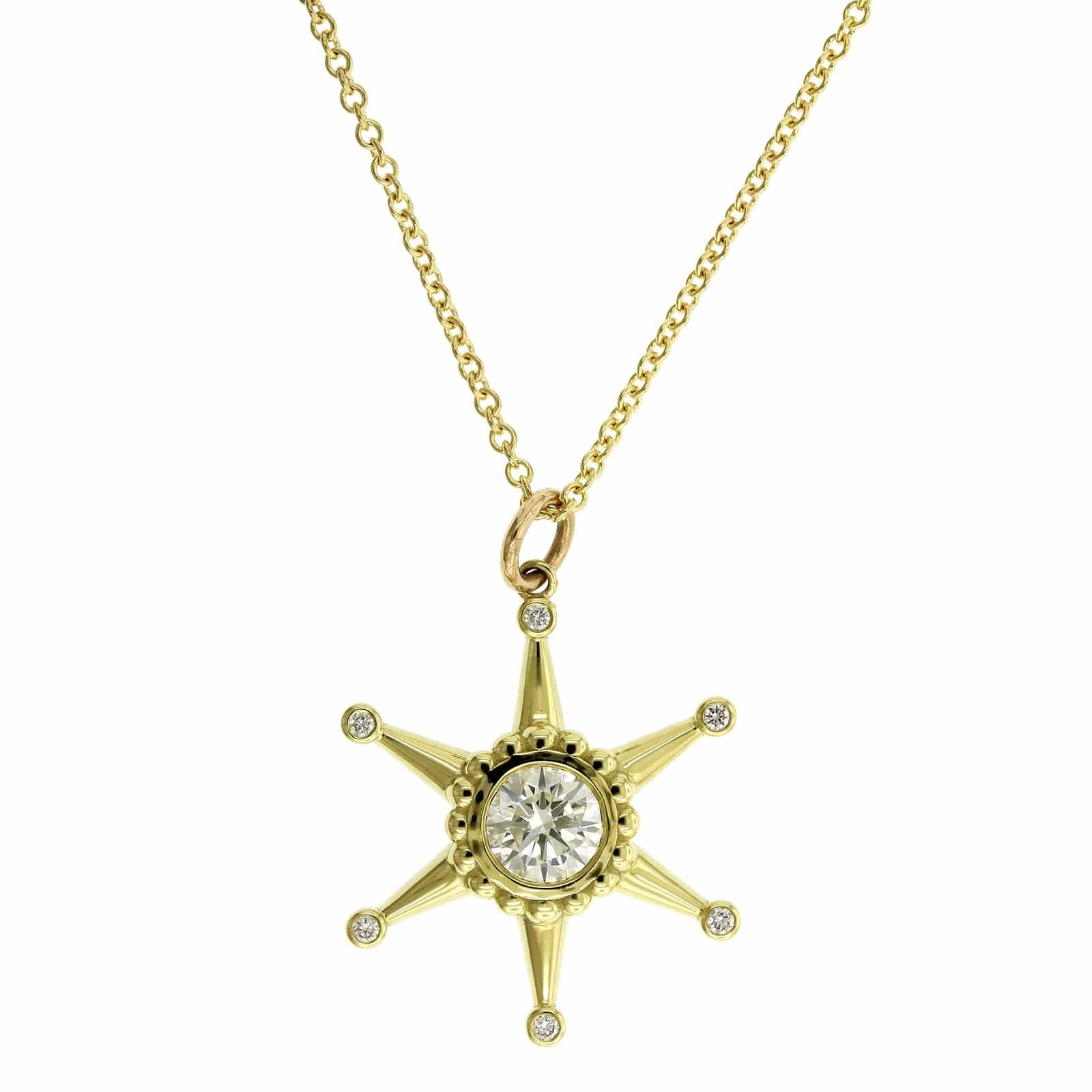 18K Yellow Gold Ships Wheel Diamond Pendant Necklace - Image 5