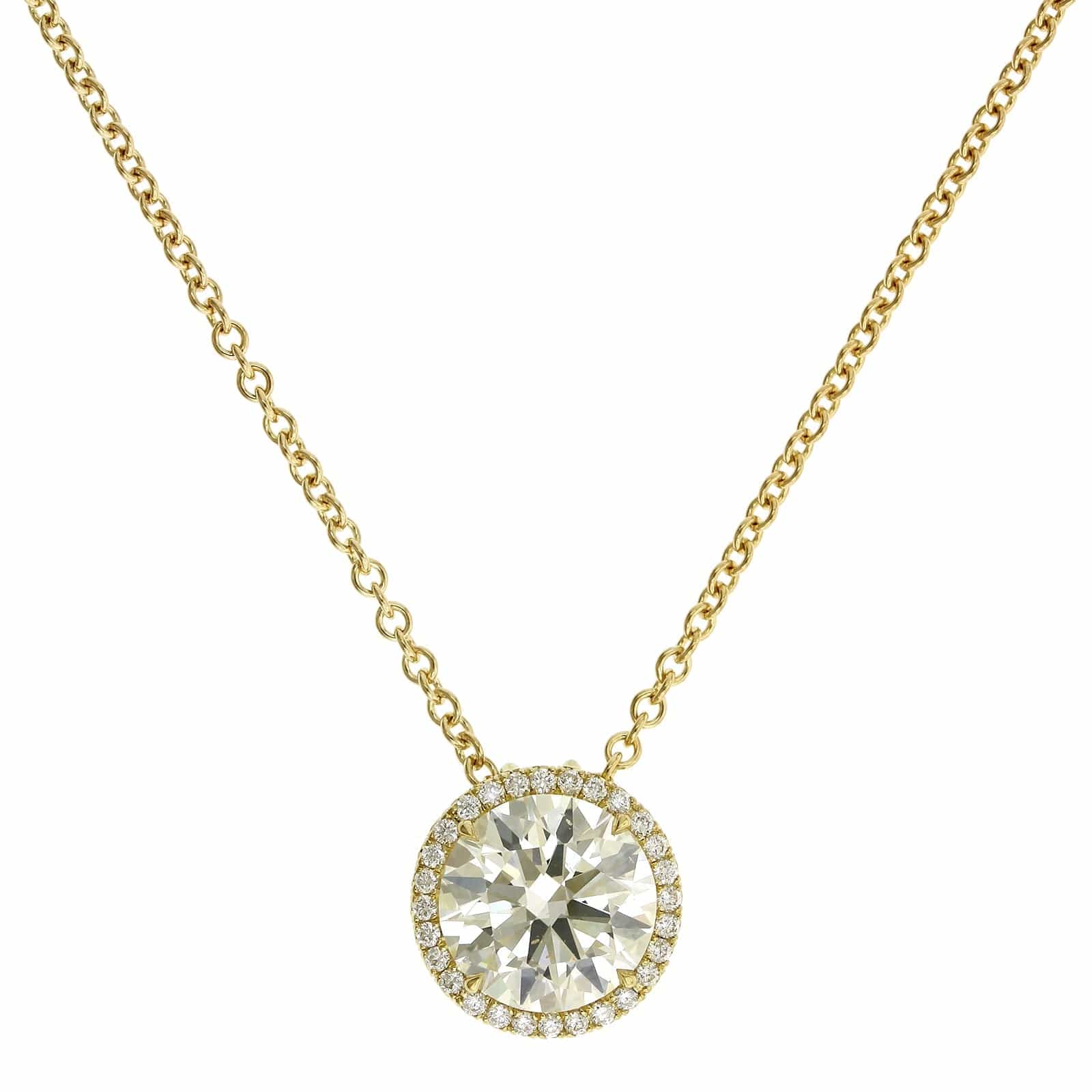 18K Yellow Gold Diamond and Diamond Halo Pendant - Image 5