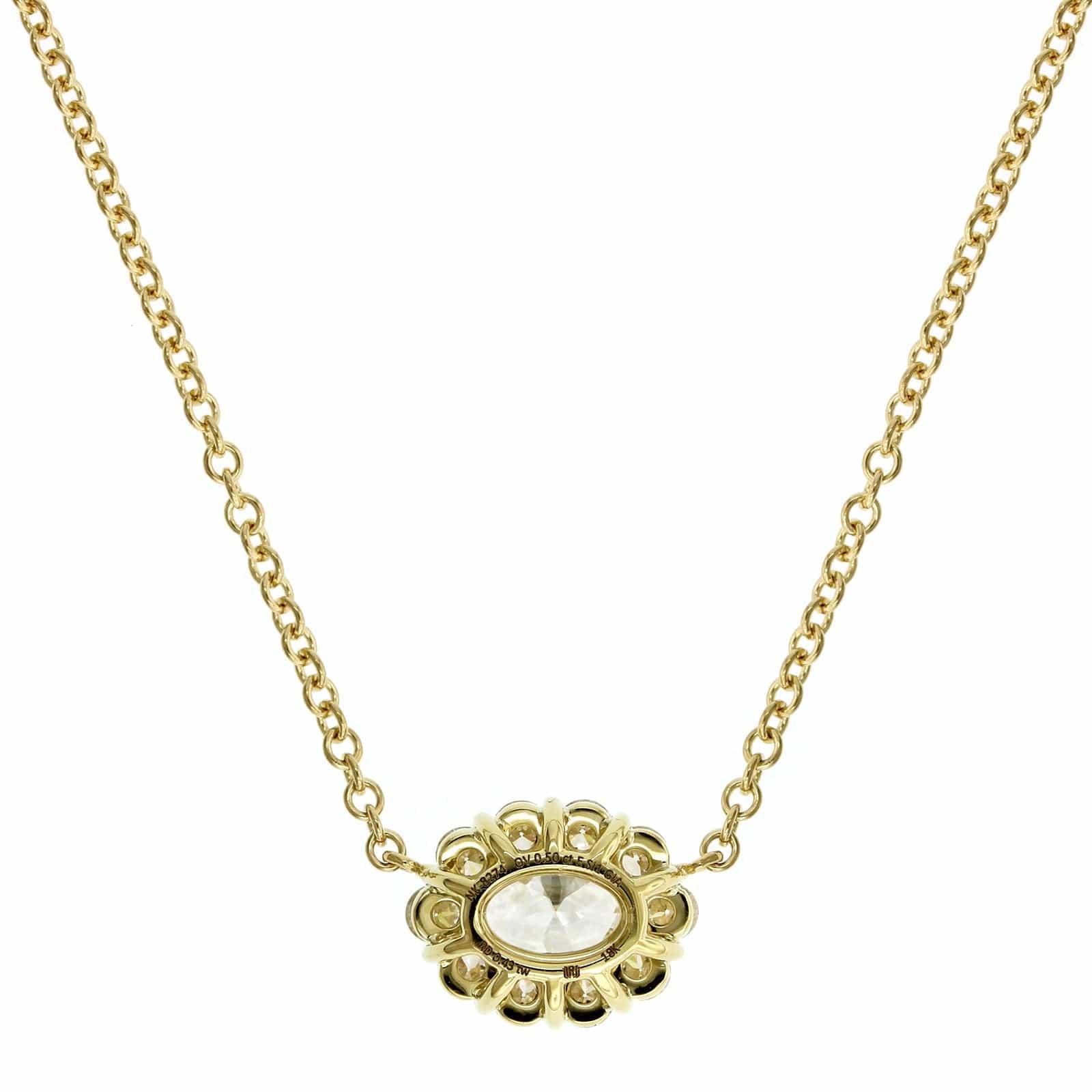 18K Yellow Gold Oval Diamond and Diamond Halo Pendant - Image 2