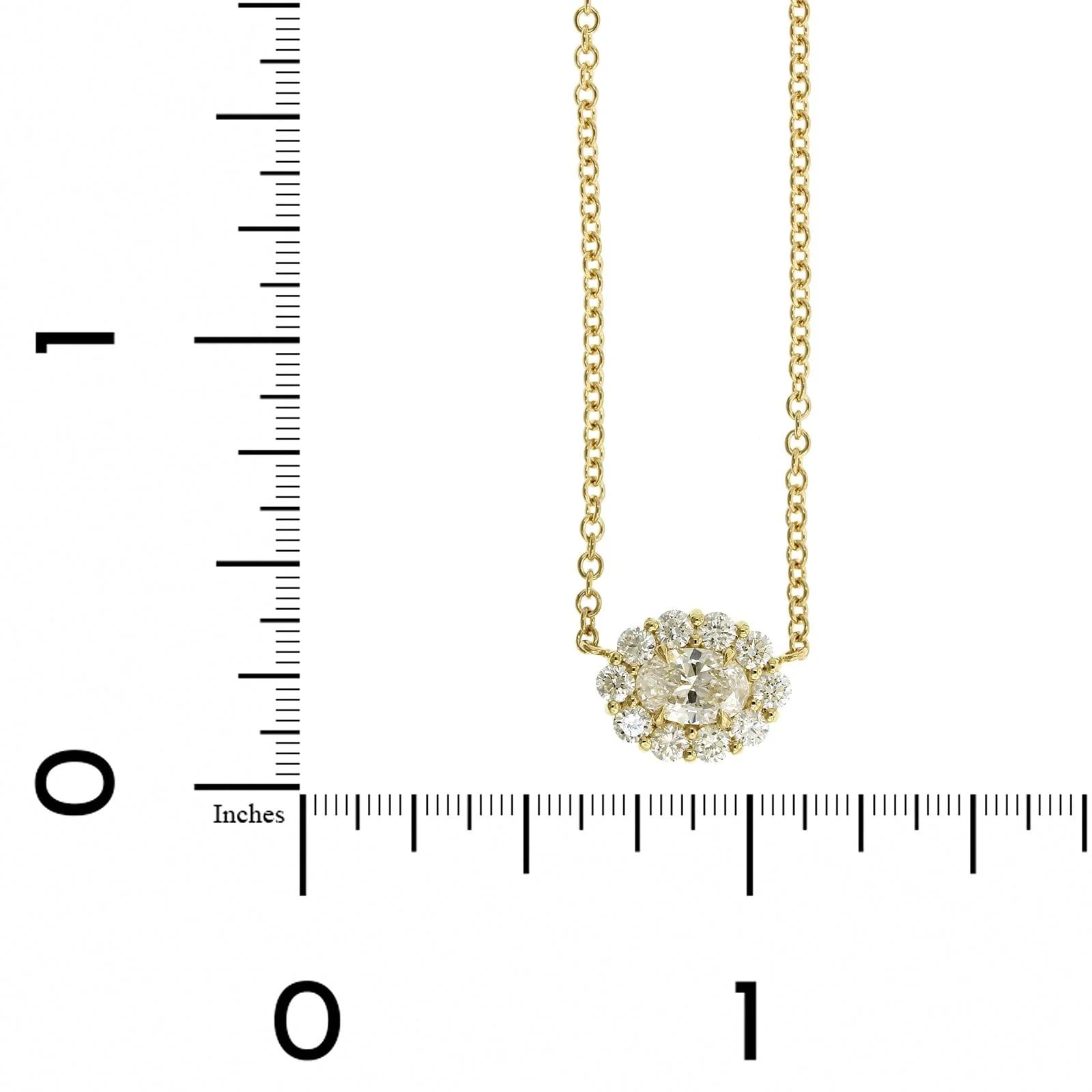18K Yellow Gold Oval Diamond and Diamond Halo Pendant - Image 4