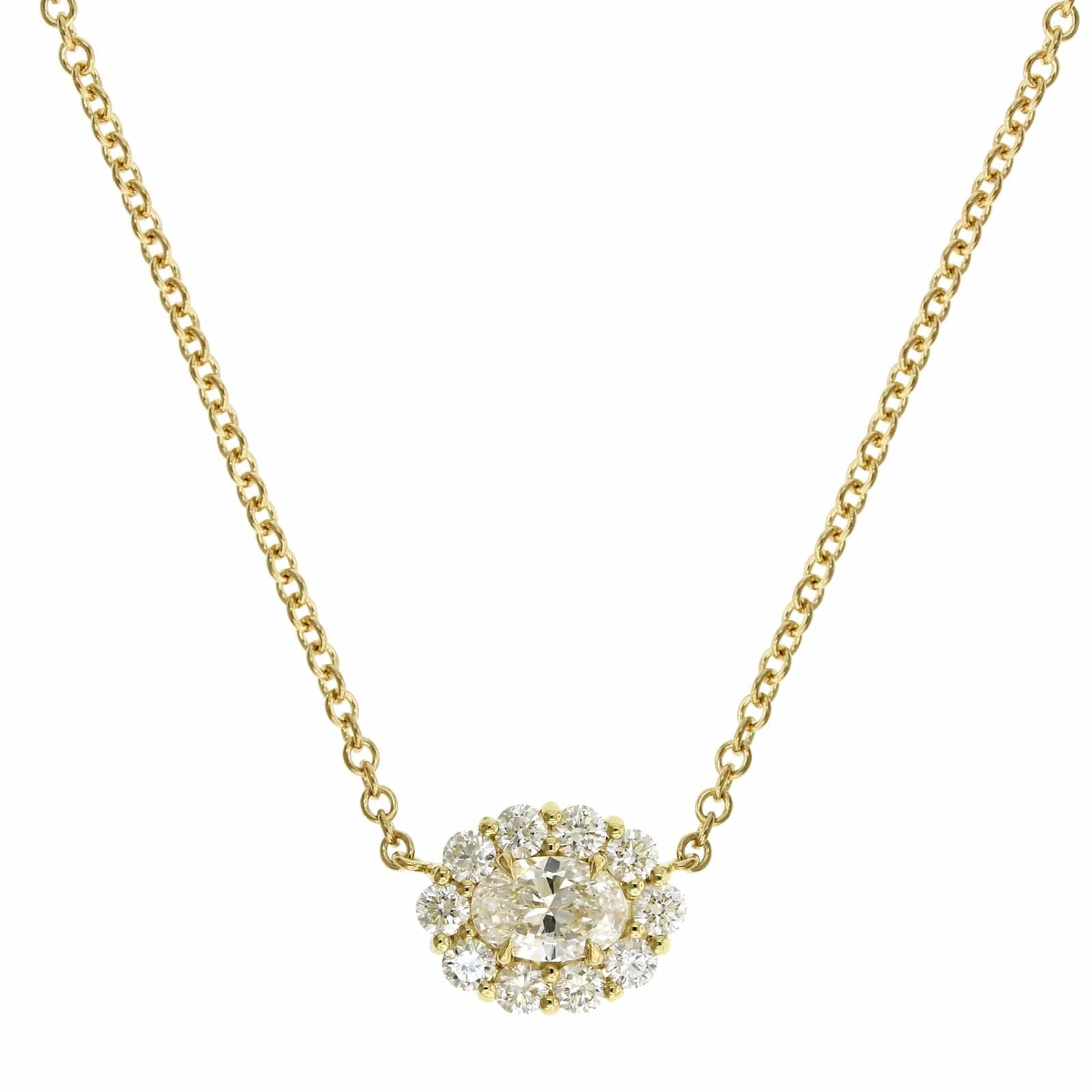 18K Yellow Gold Oval Diamond and Diamond Halo Pendant - Image 5