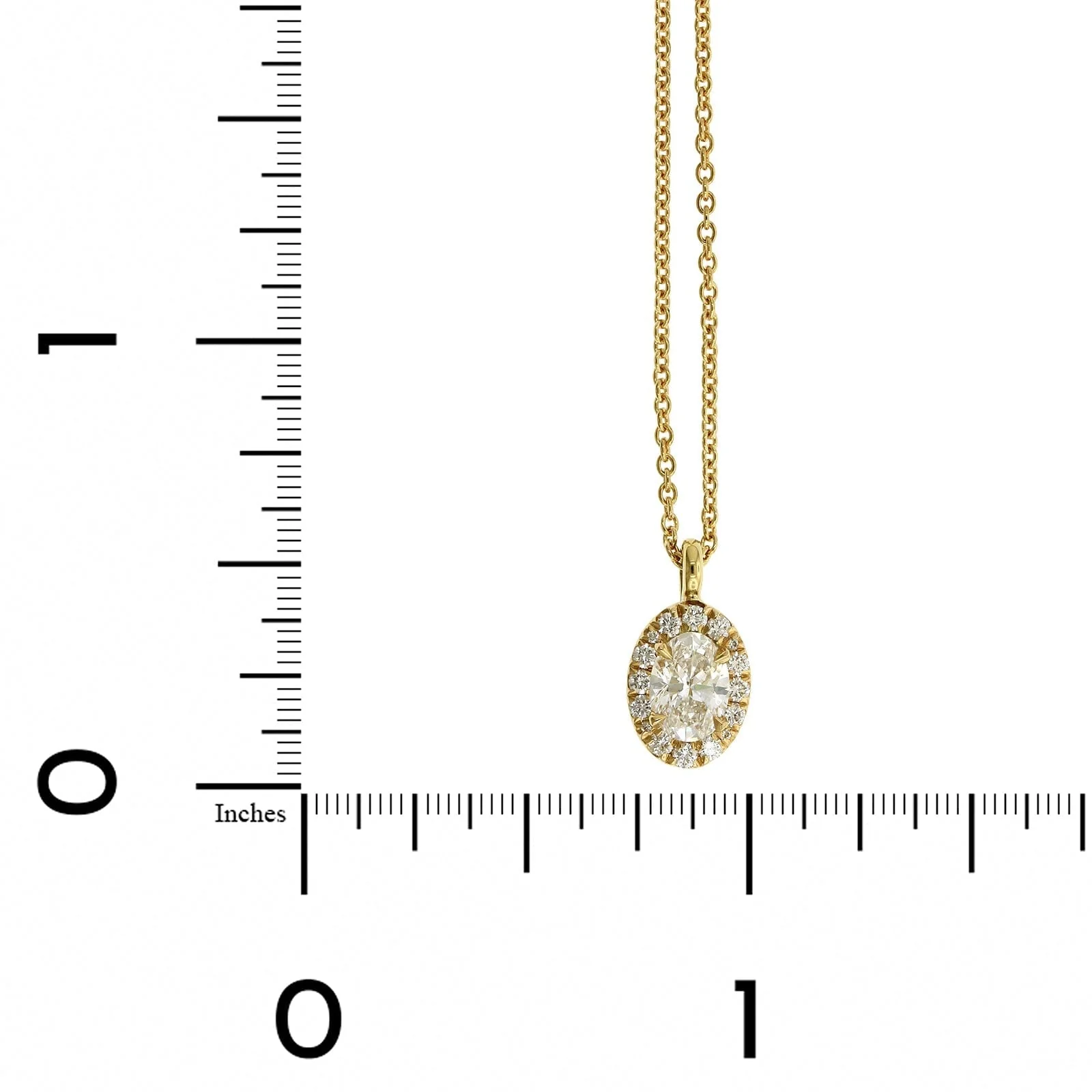 18K Yellow Gold Oval Diamond Halo Necklace - Image 4