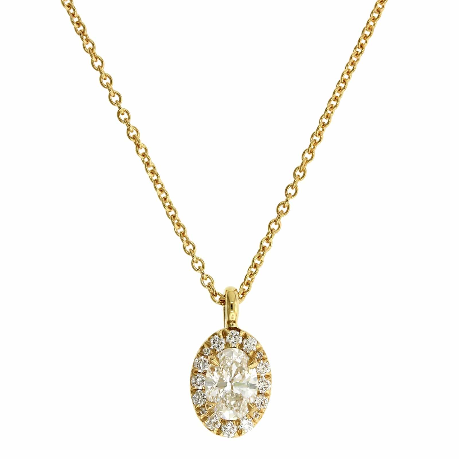 18K Yellow Gold Oval Diamond Halo Necklace - Image 5