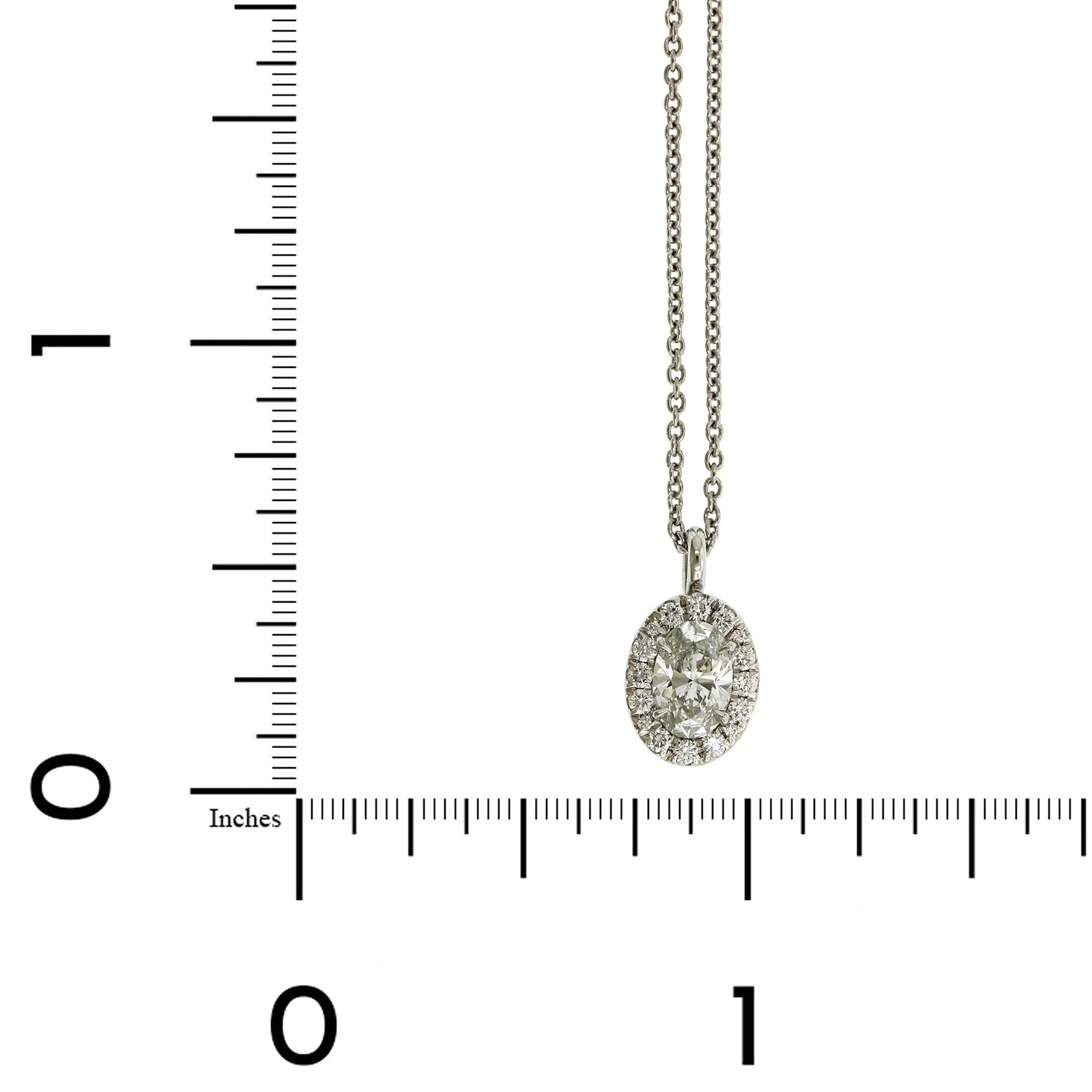Platinum Oval Diamond Halo Necklace - Image 4