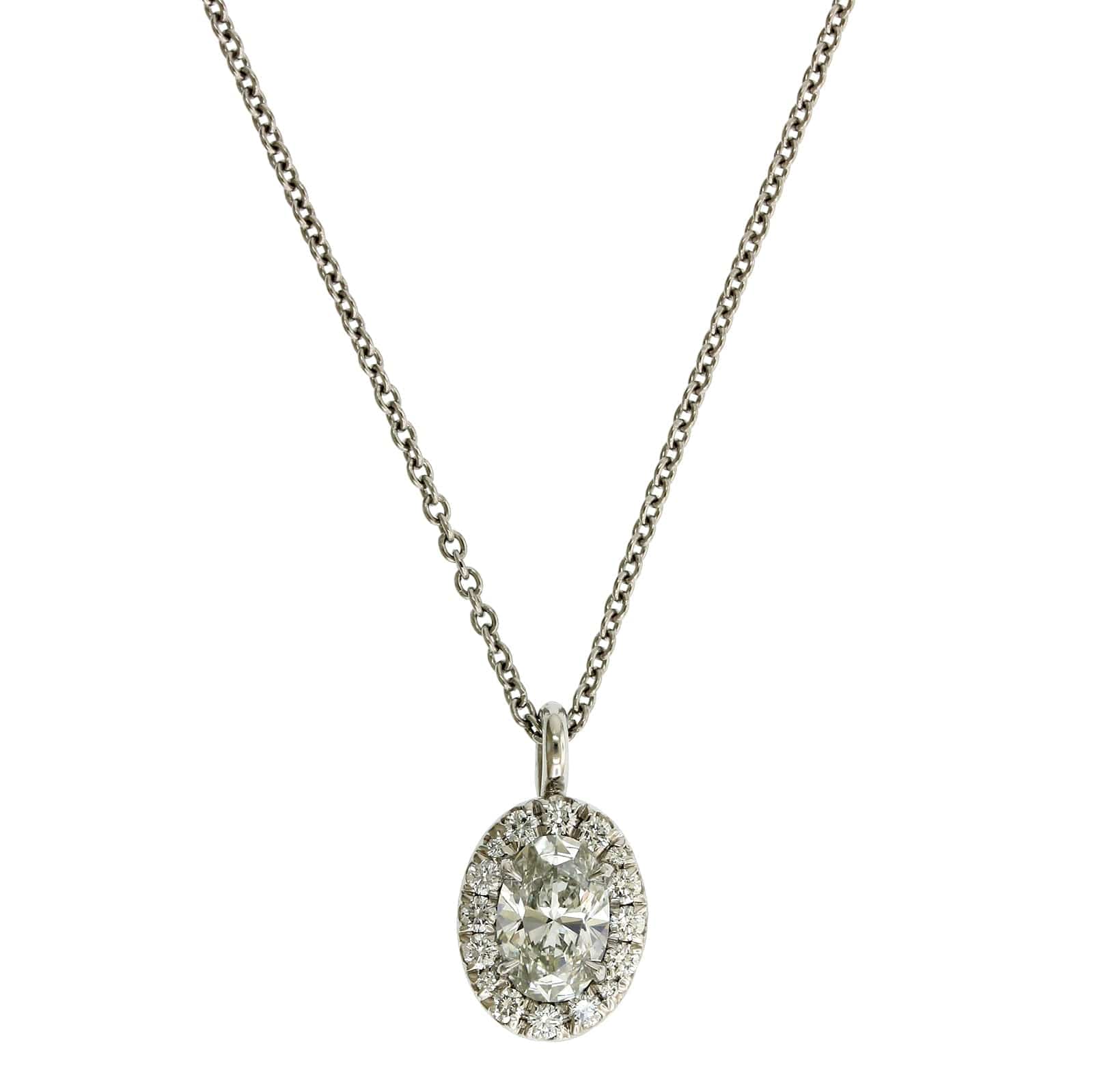 Platinum Oval Diamond Halo Necklace - Image 5