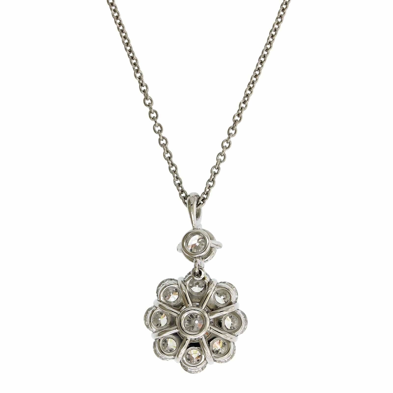 Platinum Diamond Cluster Necklace - Image 2