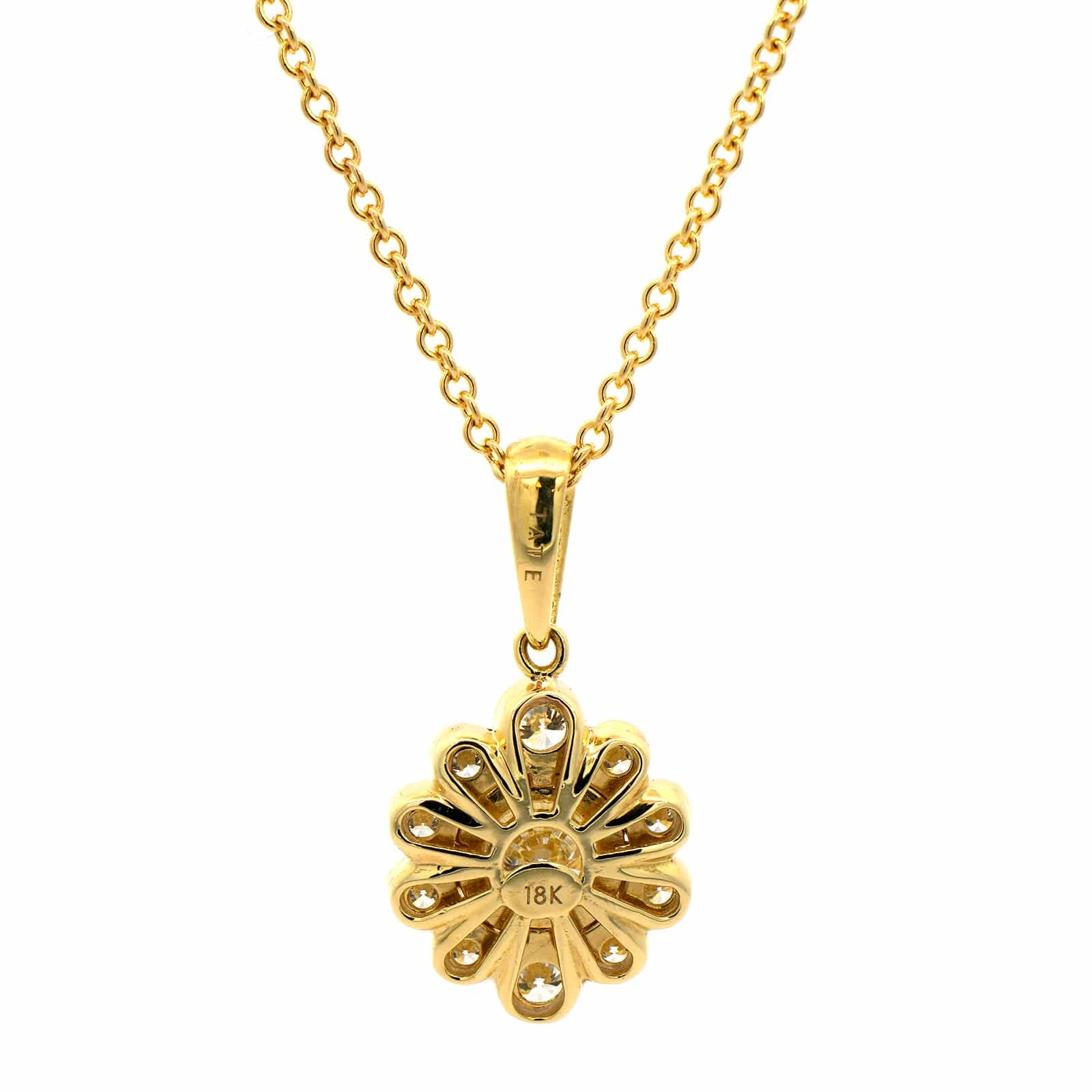 18K Yellow Gold Diamond Flower Pendant Necklace - Image 2