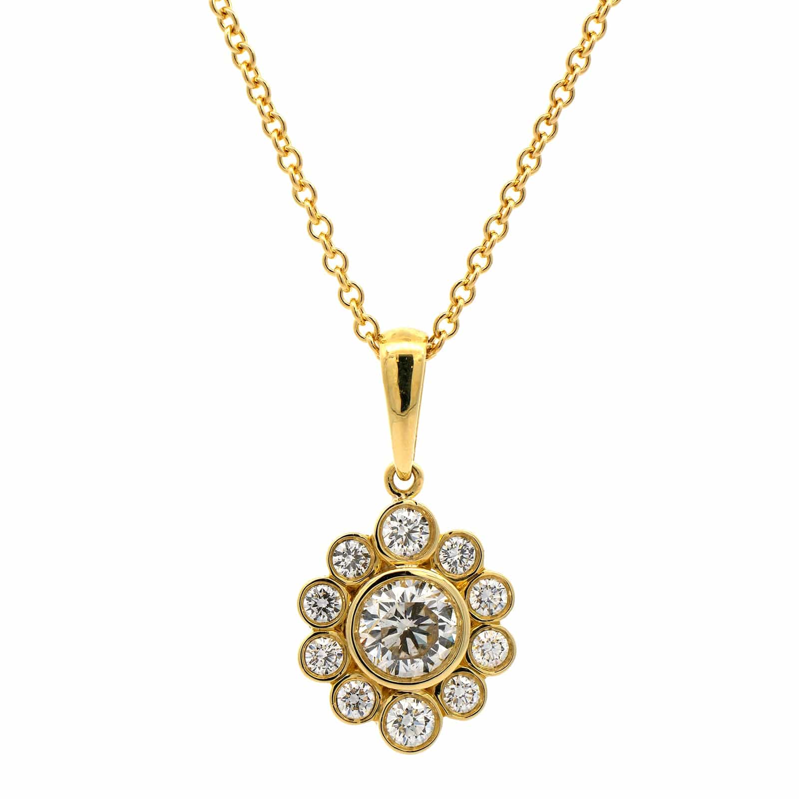 18K Yellow Gold Diamond Flower Pendant Necklace - Image 5