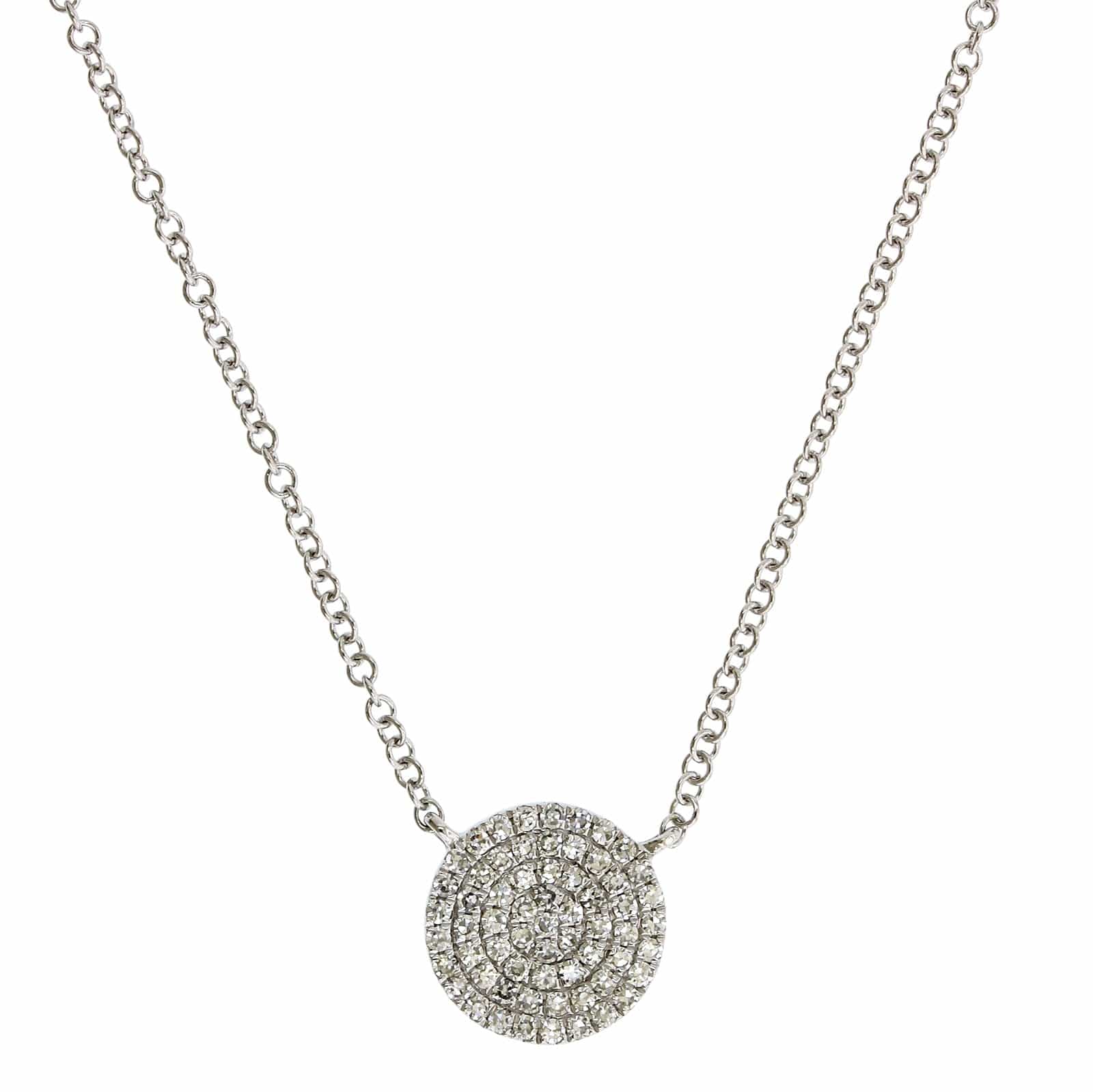 14K White Gold Pave Diamond Disc Necklace - Image 2