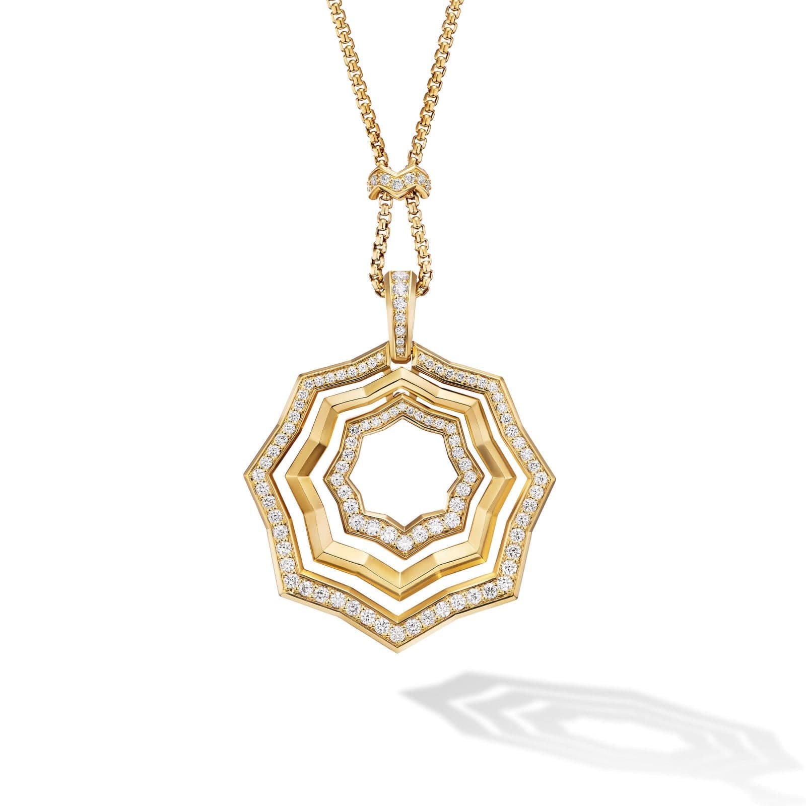 Stax Zig Zag Pendant Necklace in 18K Yellow Gold with Diamonds, 38mm