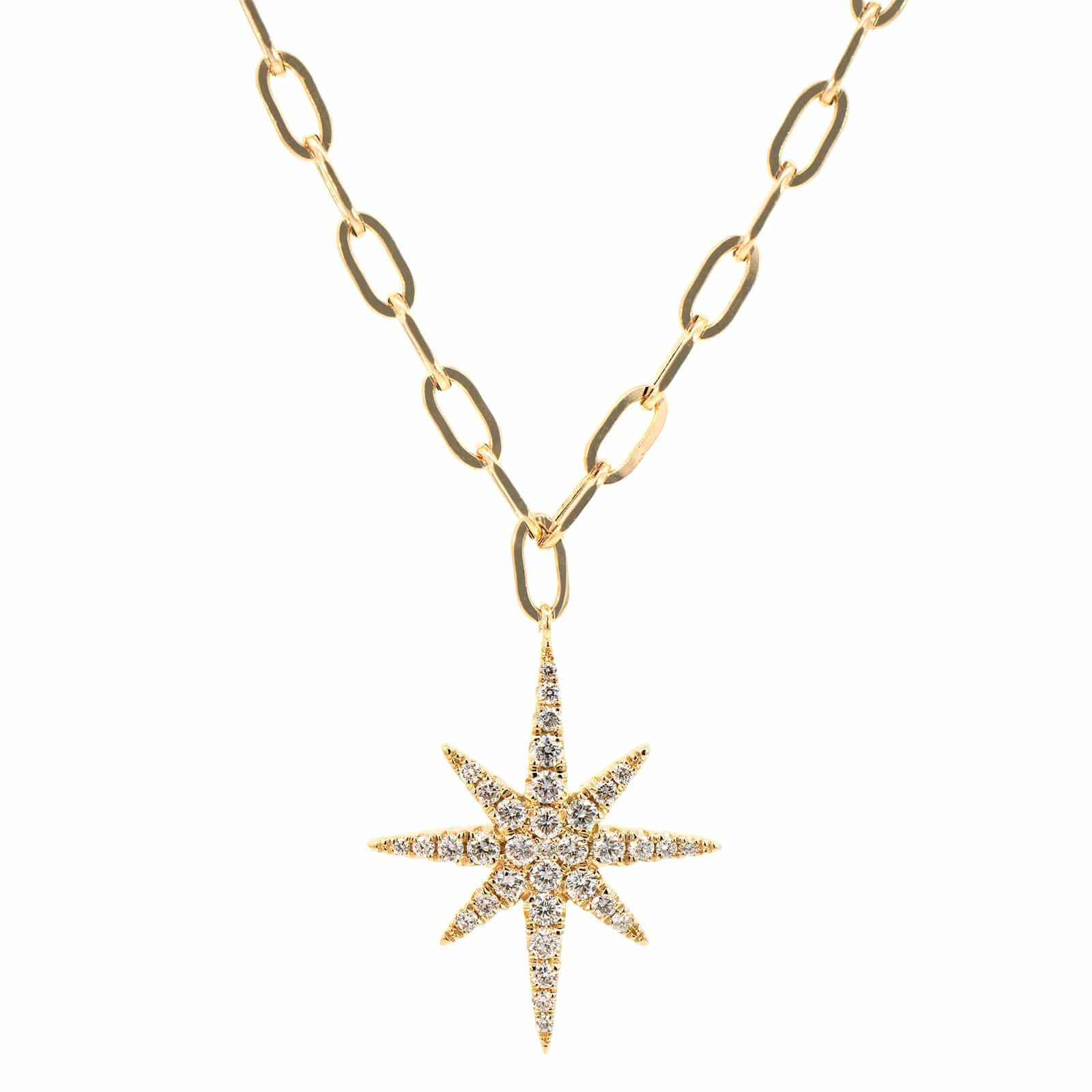 14K Yellow Gold Diamond Star Pendant Necklace
