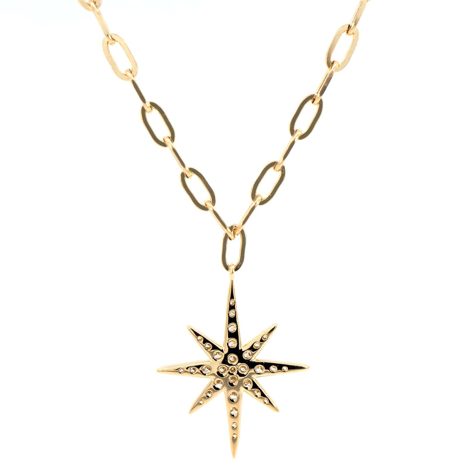 14K Yellow Gold Diamond Star Pendant Necklace - Image 2