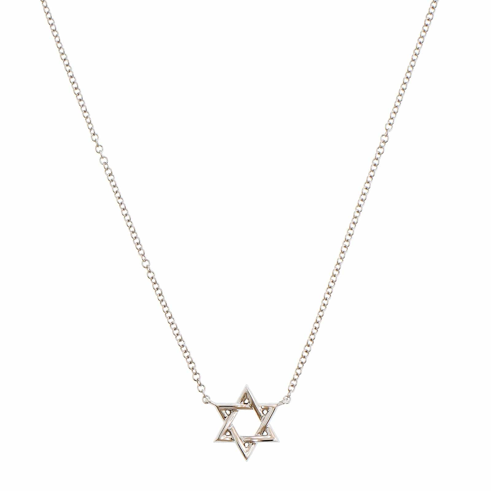 14K White Gold Small Pave Diamond Star of David Pendant Necklace - Image 2