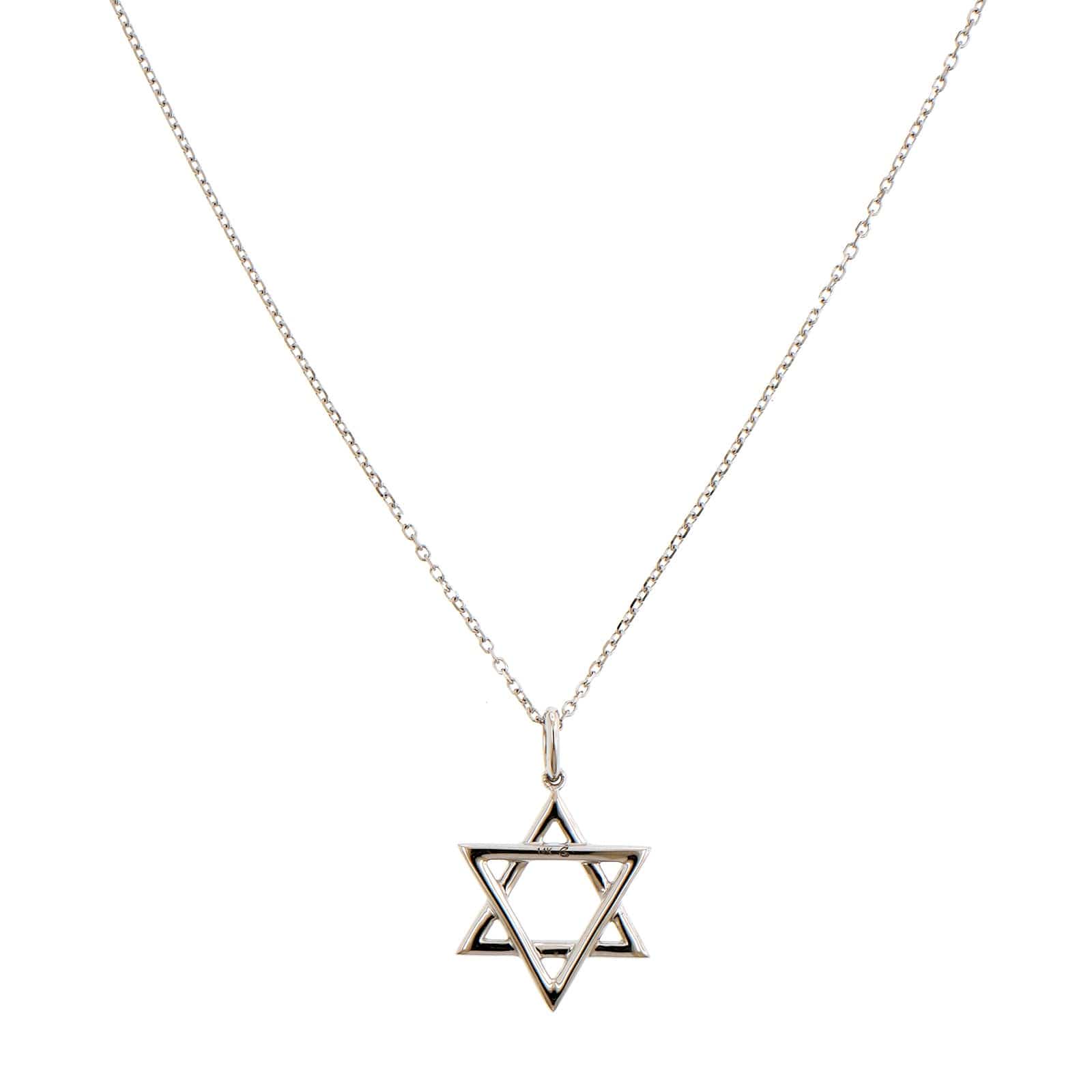 14K White Gold Pave Diamond Star of David Pendant Necklace - Image 2