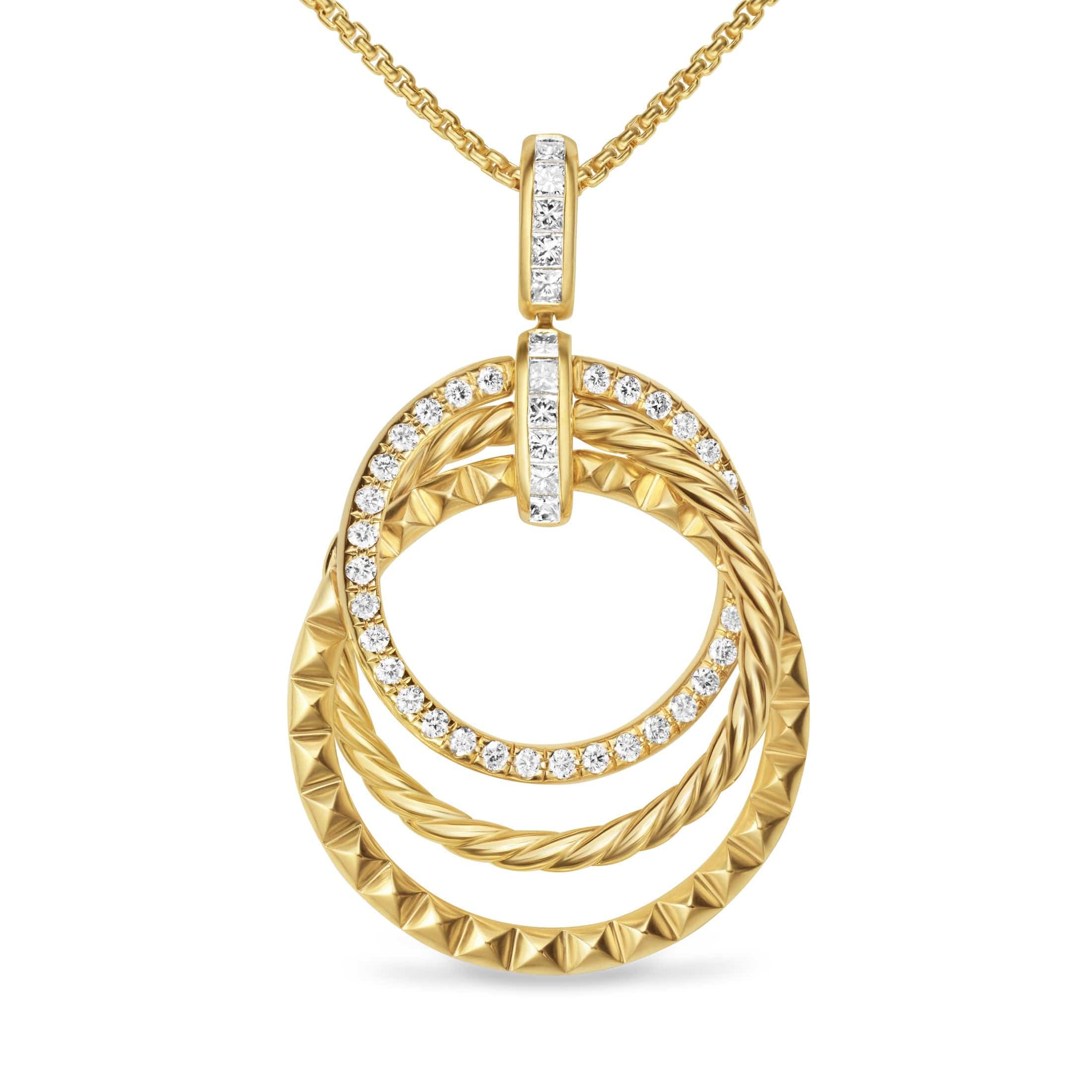 Crossover Trio Pendant Necklace 18K Yellow Gold with Diamonds, 24mm