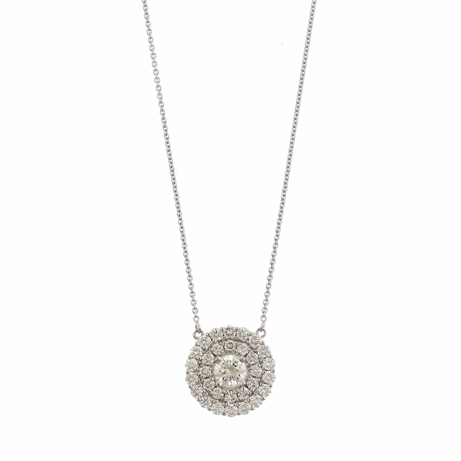 18K White Gold Diamond Cluster Pendant Necklace