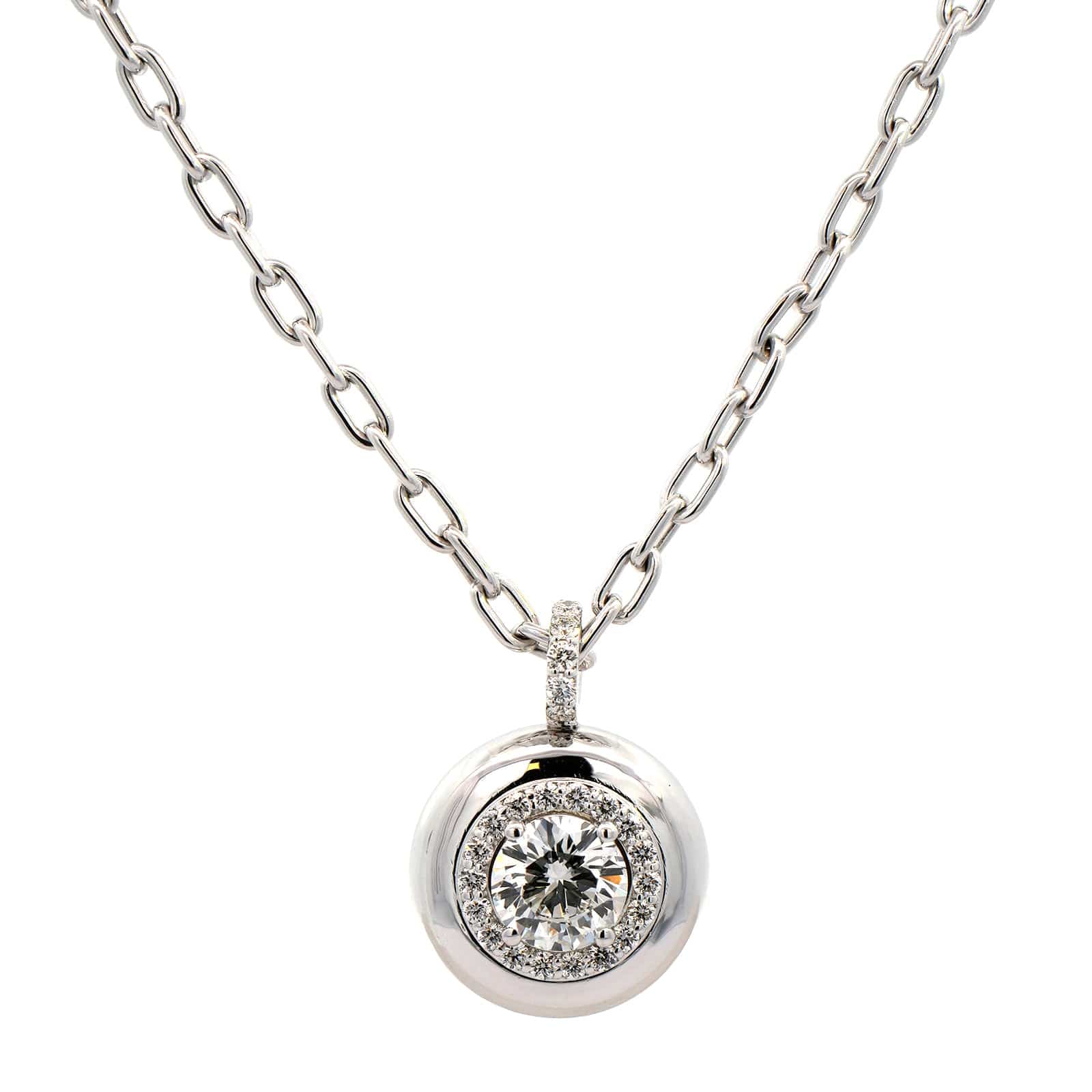 18K White Gold Bezel Round Diamond Pendant Necklace - Image 5