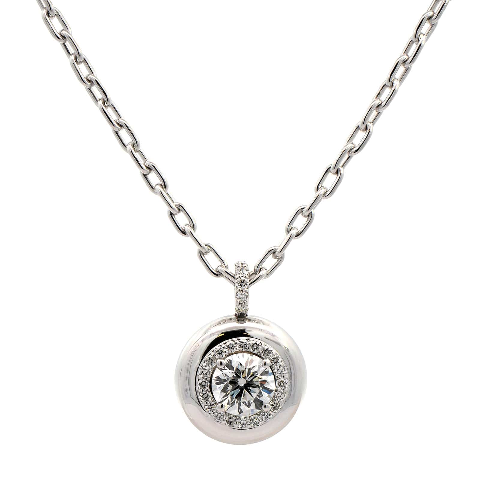 18K White Gold Bezel Round Diamond Pendant Necklace - Image 5