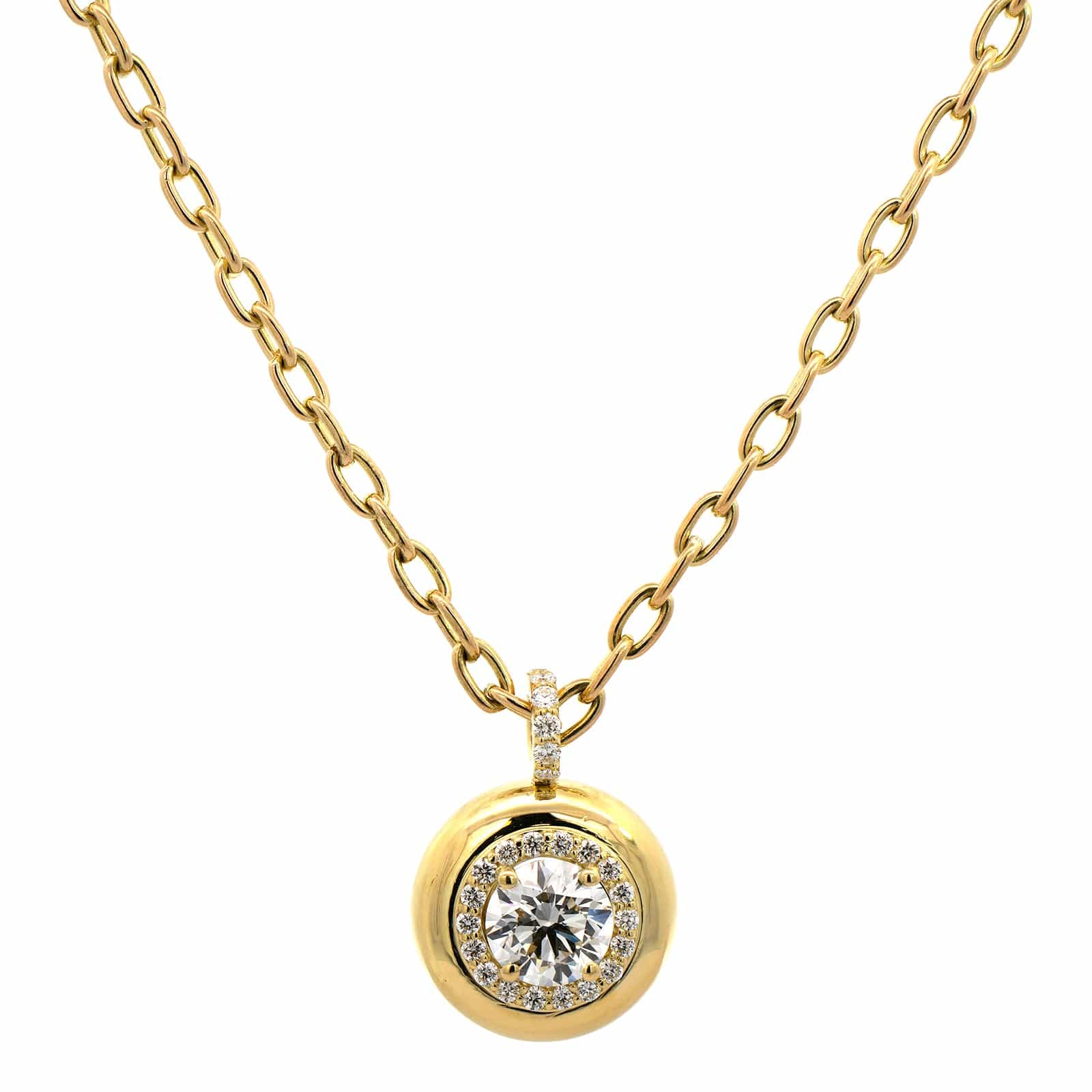 18K Yellow Gold Bezel Round Diamond Pendant Necklace - Image 5